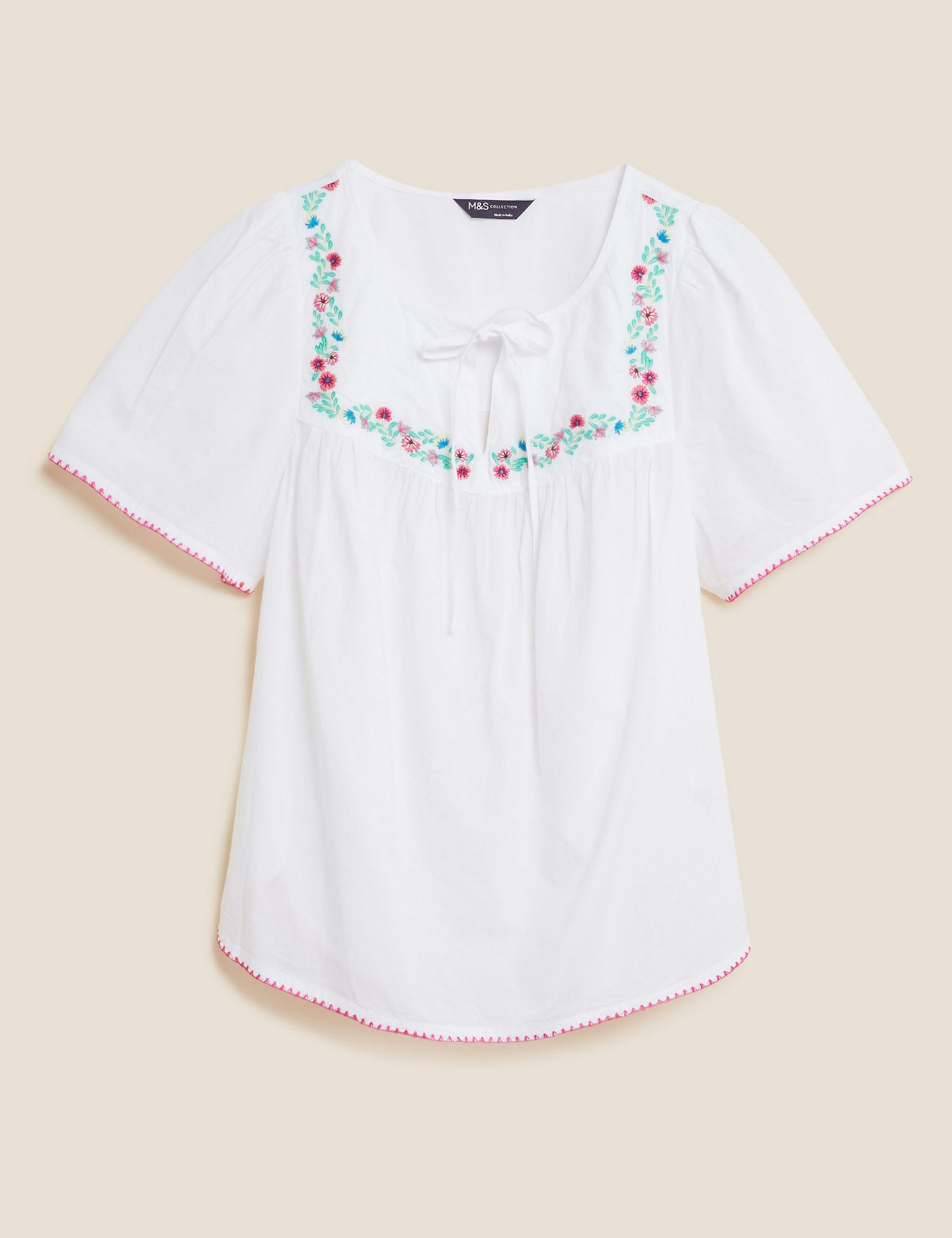 Holly Willoughby marks and Spencer summer edit Pure Cotton Embroidered Regular Fit Top 29.50