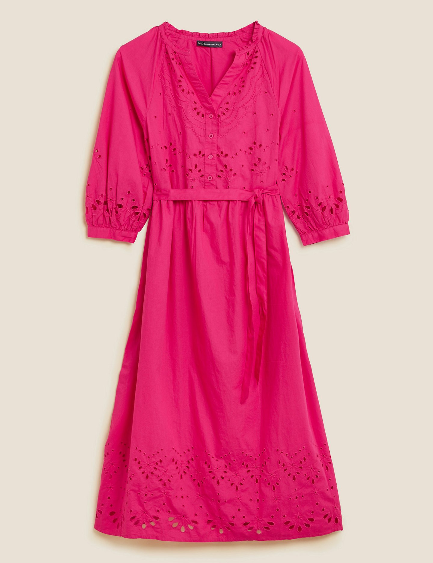 Holly Willoughby marks and Spencer summer edit Pure Cotton Embroidered V-Neck Midi Dress, £49.50