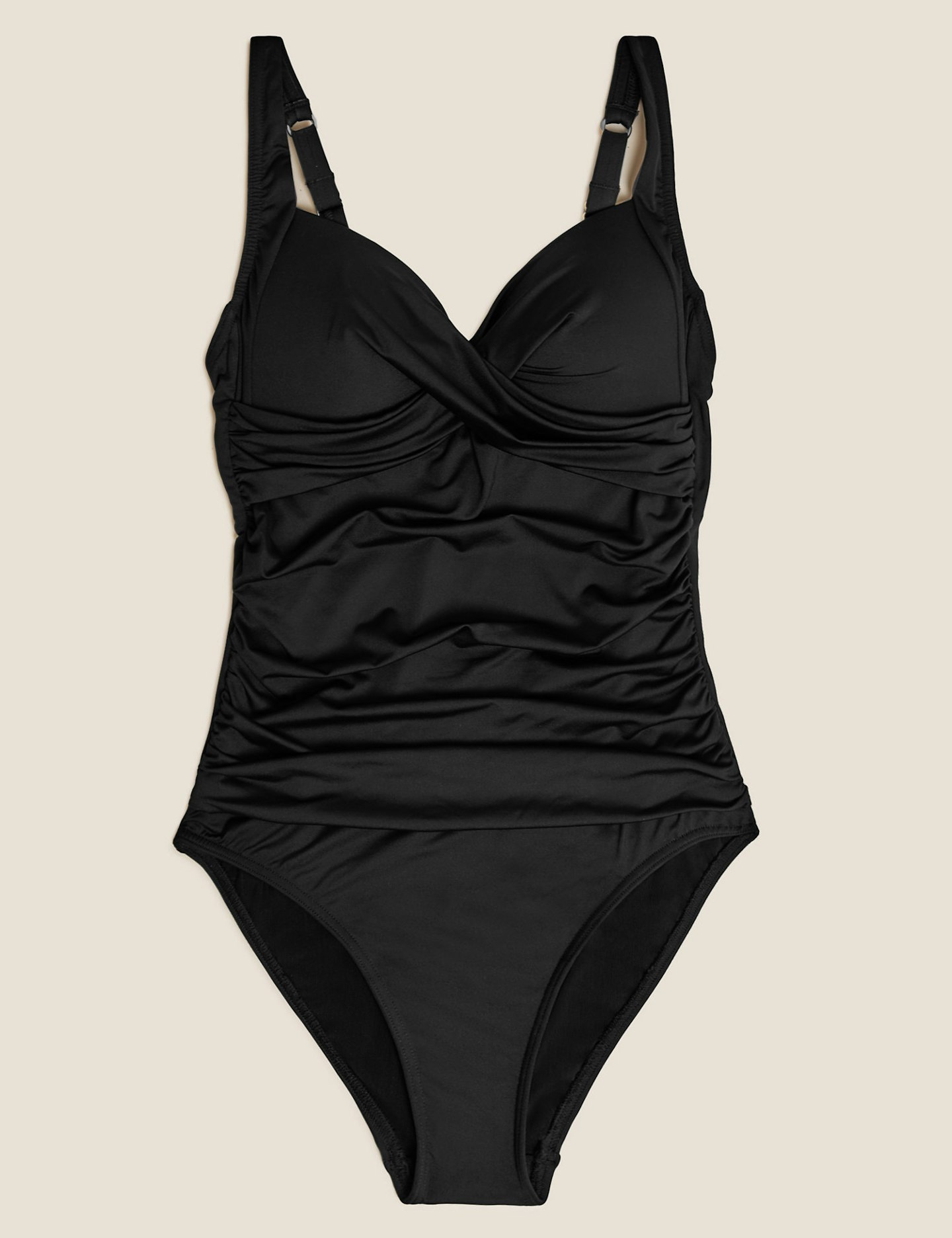 Holly Willoughby marks and Spencer summer edit Tummy Control Padded Wrap Plunge Swimsuit, £29.50