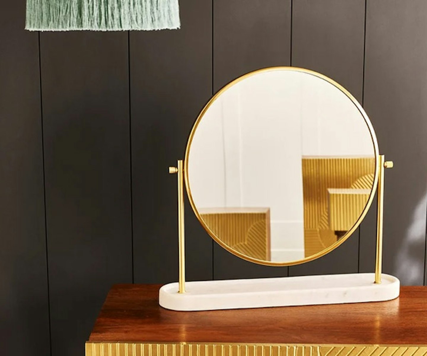 Round Marble & Gold Metal Dressing Table Mirror Large