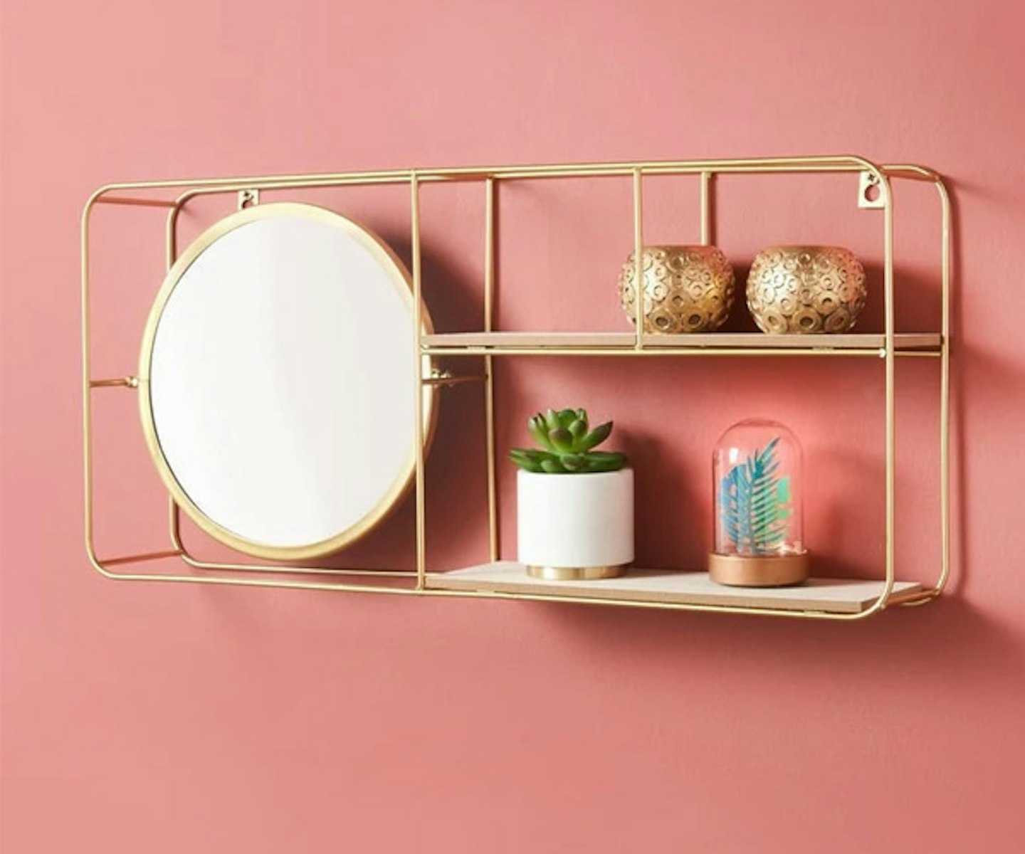 Tromso Metal Wire Multi Section Floating Wall Shelf With Mirror 