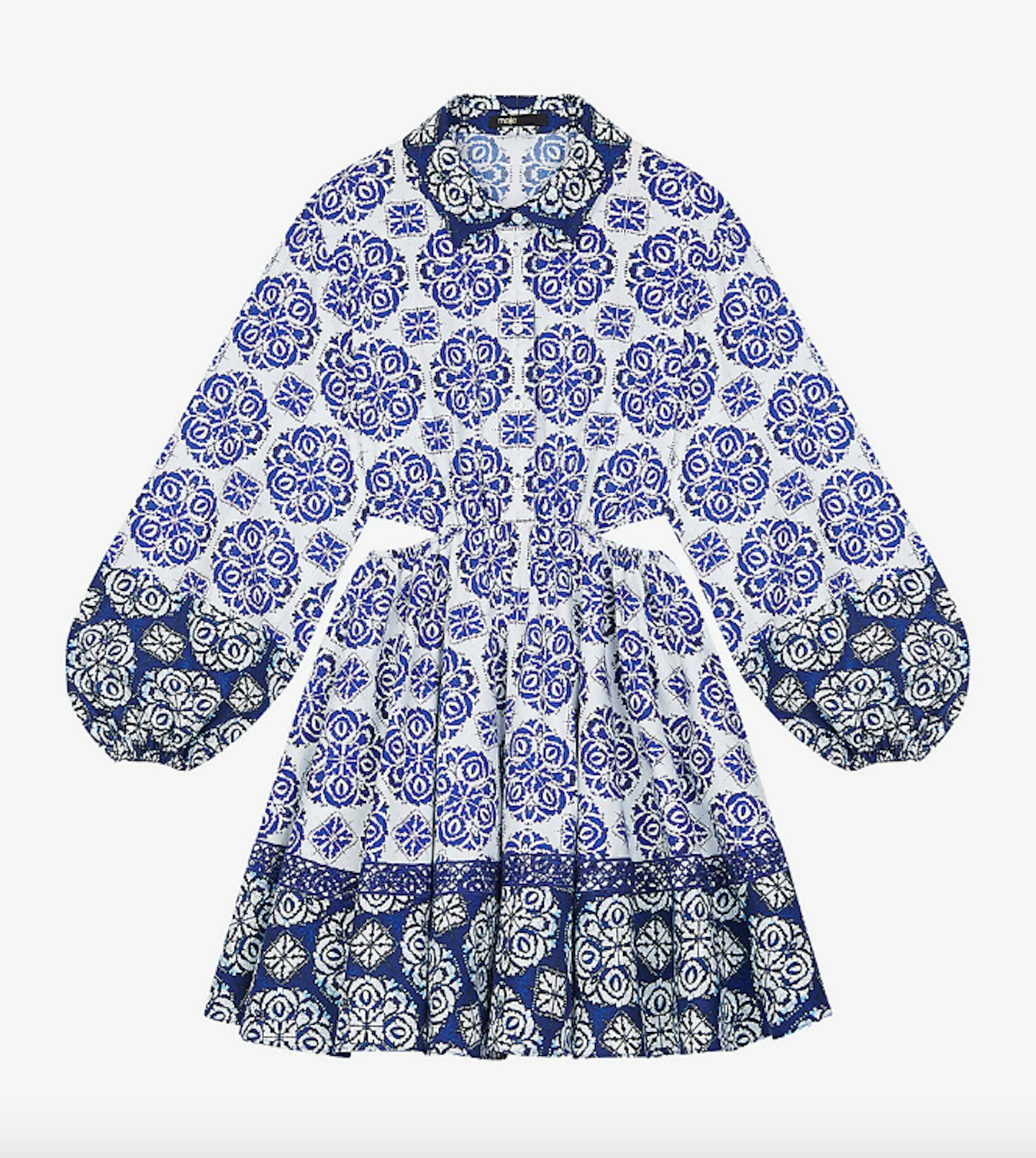 Maje, Rayatik Graphic-Print Cut-Out Cotton Mini Shirt Dress, WAS £299 NOW £239.20