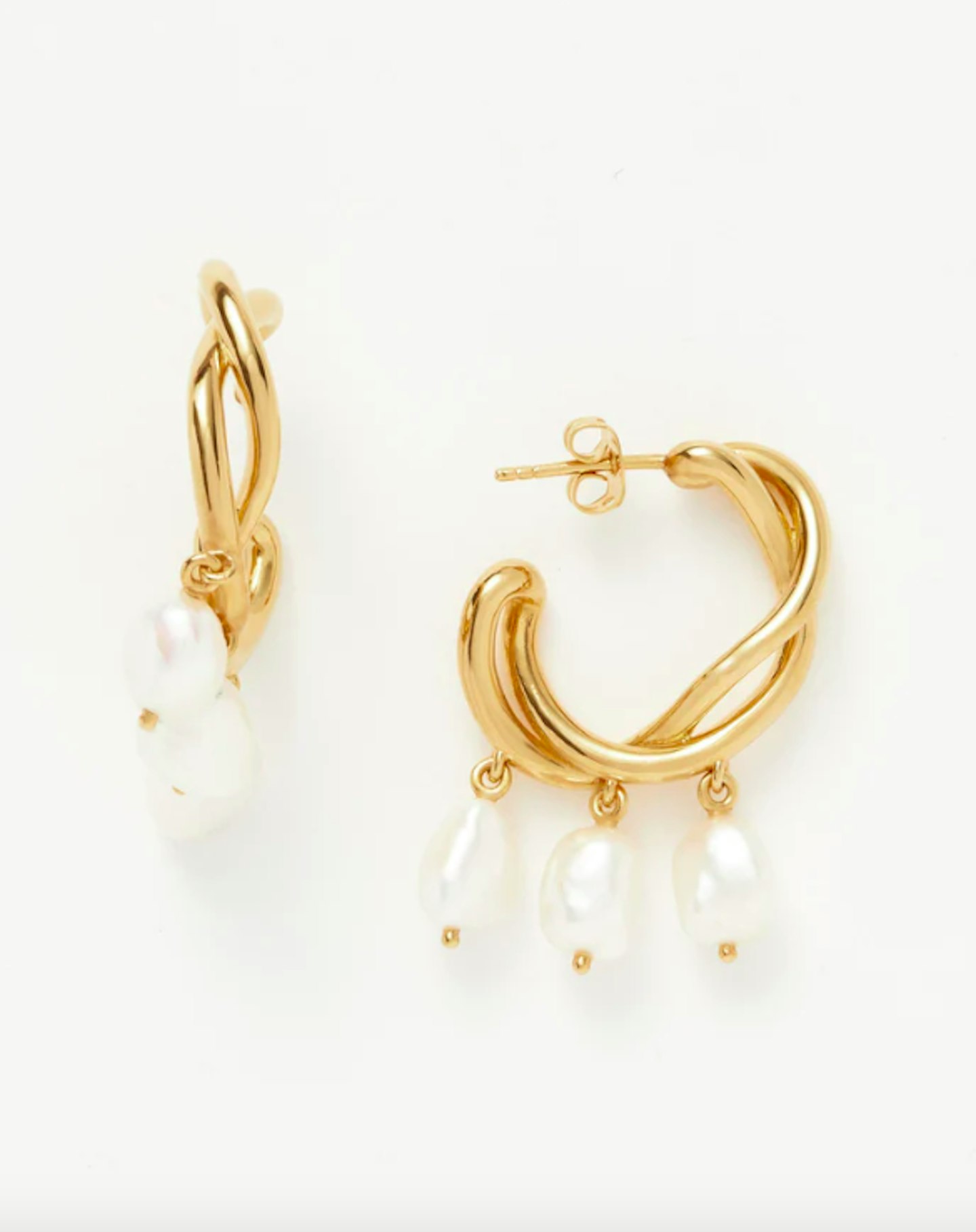 Mango, Molten Baroque Pearl Drop Hoop Earrings, £165