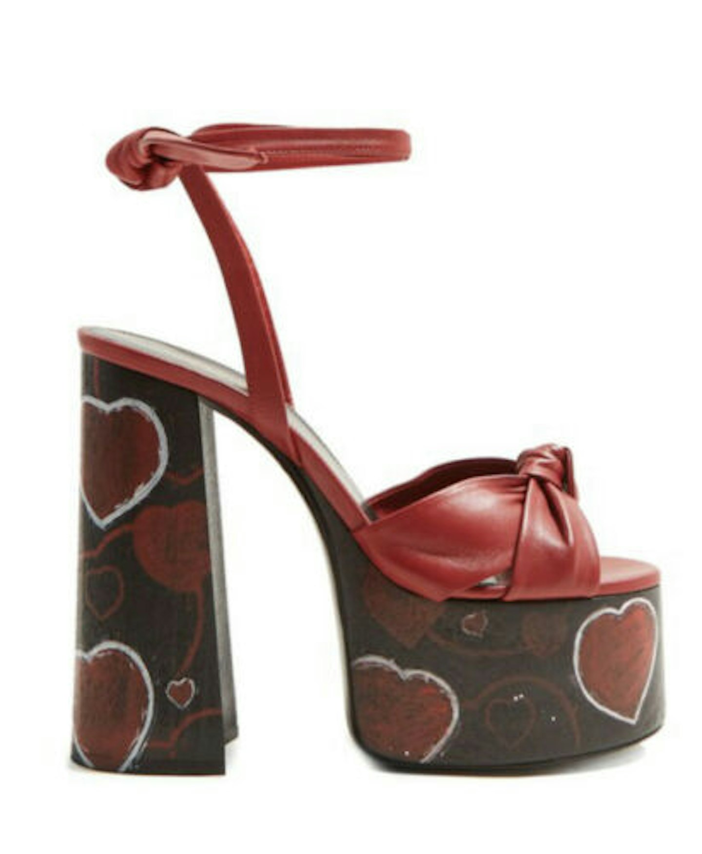 Saint Laurent, Paige Heart Print Red Platform Leather Sandals Size 39.5