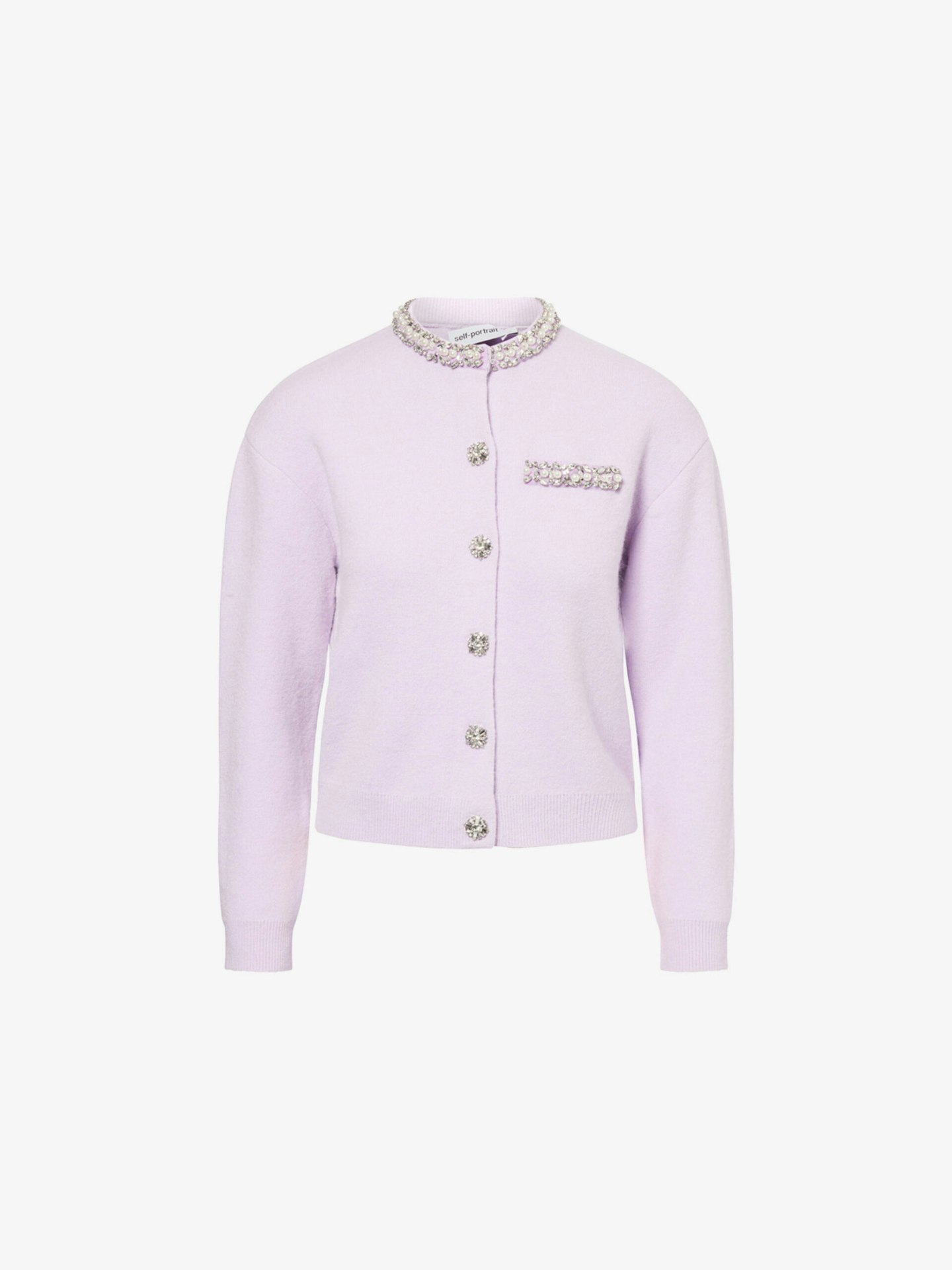 Self-Portrait Round-Neck Crystal-Embellished Knit Cardigan