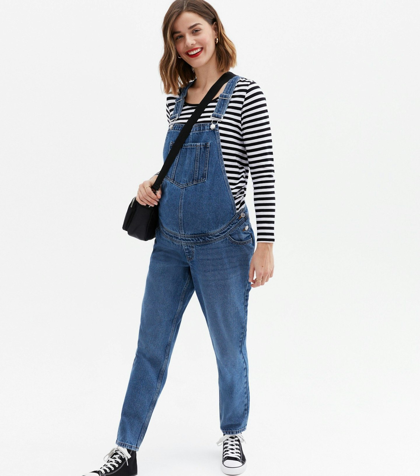 New Look, Maternity Blue Denim Ripped Knee Dungarees