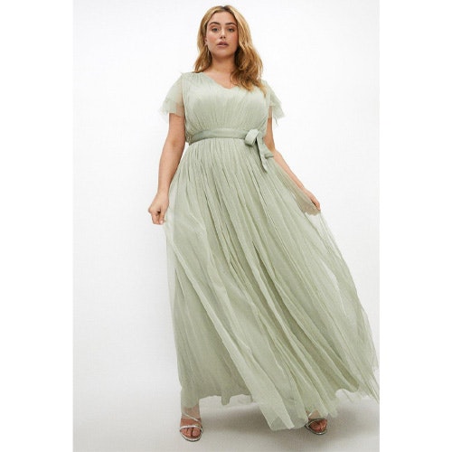 Coast, Plus Size Tulle V-neck Tie Belt Maxi Dress