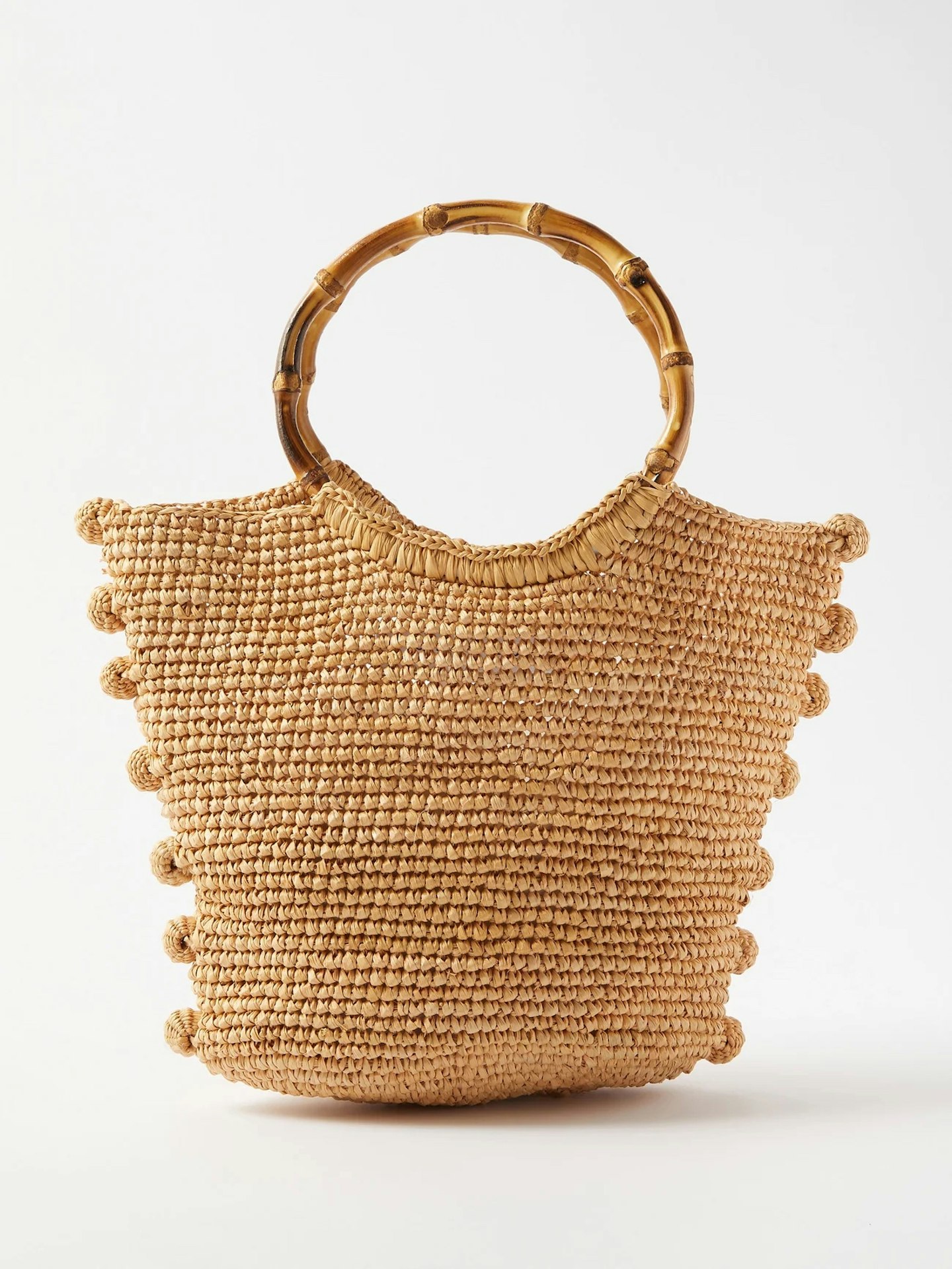 summer outfit ideas  Sensi Studio, Baby Bamboo Pom Pom Straw Basket Bag, £155