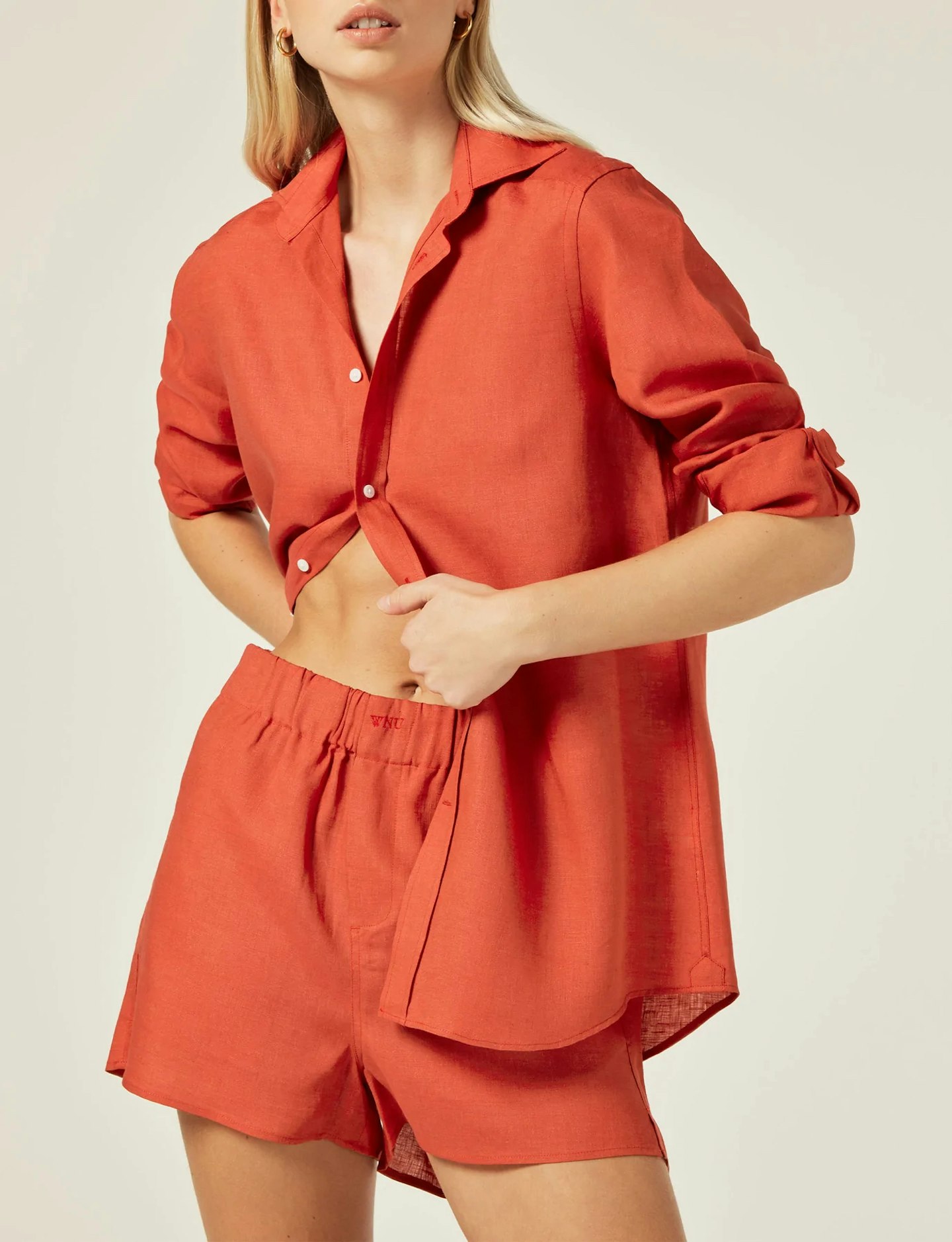 Summer outfit ideas With Nothing Underneath, Red Linen Shirt, £100, Shorts, £60