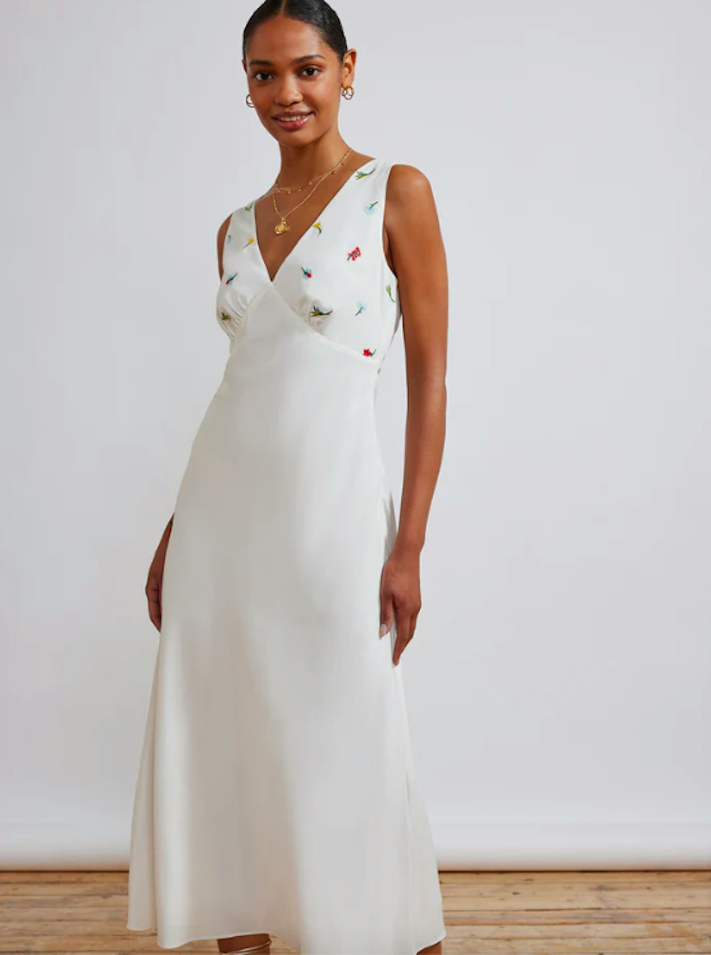 Kitri, White Vintage Floral Embroidered Slip Dress, WAS £150 NOW £130