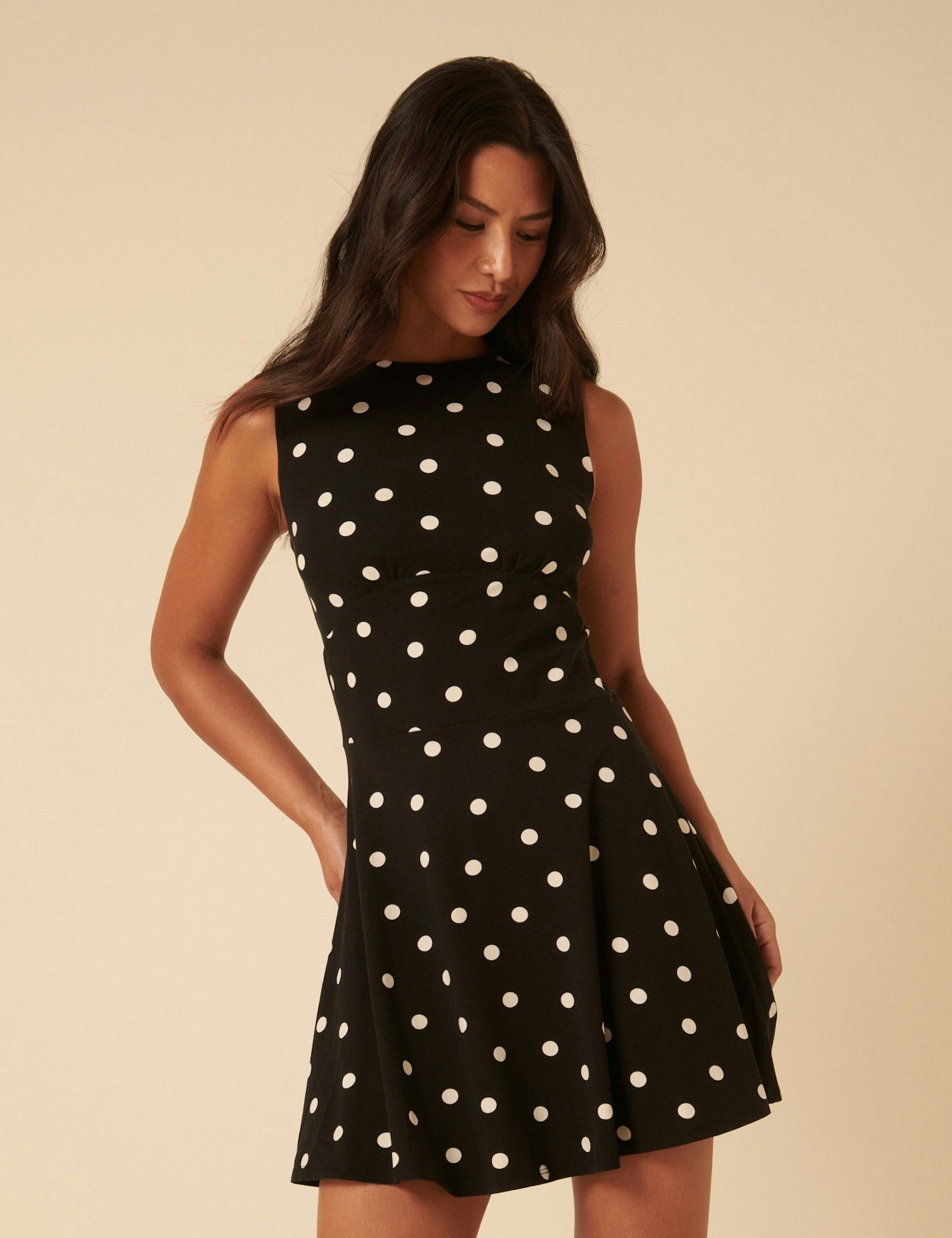 Nobody's Child, Black Polka Dot Boat Neck Tate Mini Dress