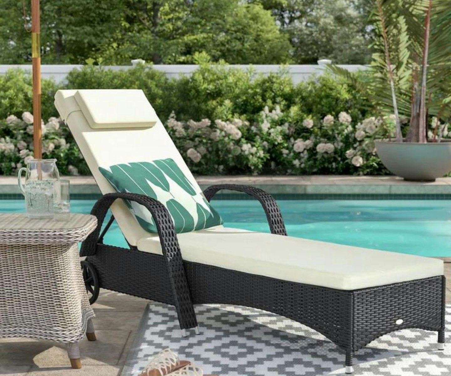 Ridgevale 200Cm Long Reclining Single Sun Lounger with Cushions