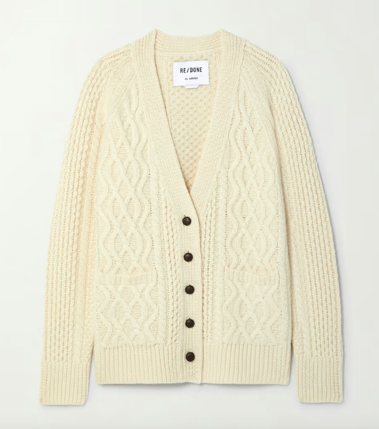 Re/Done, 90s Oversized Cable-Knit Wool Cardigan, WAS £485 NOW £145.50