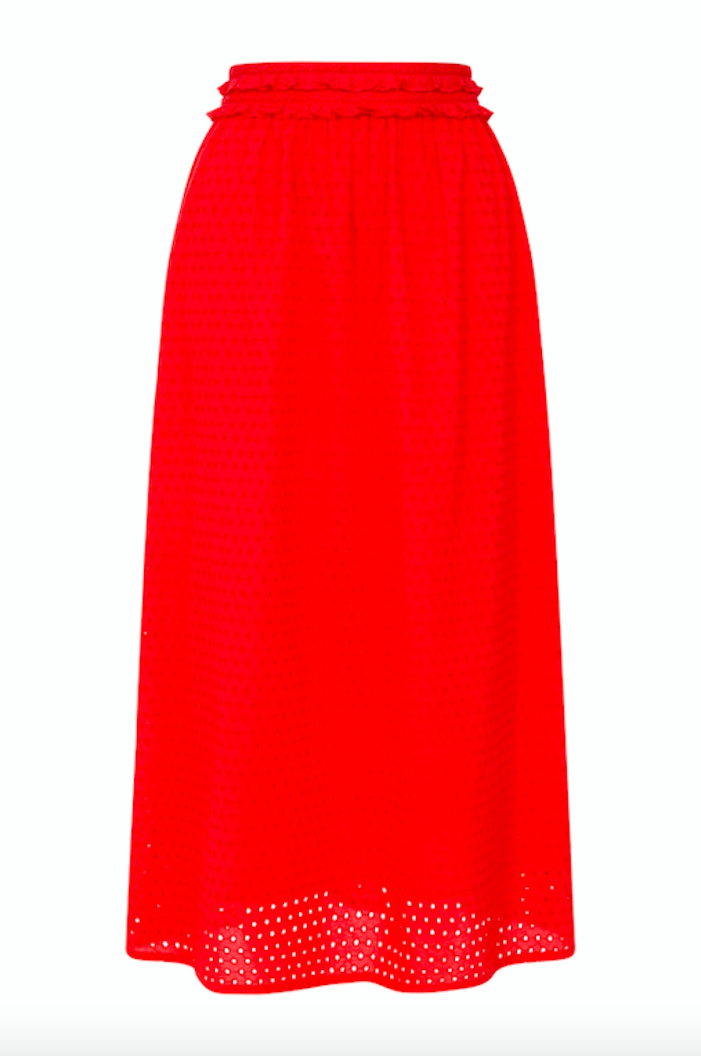 Red Broderie Midi Skirt, £70