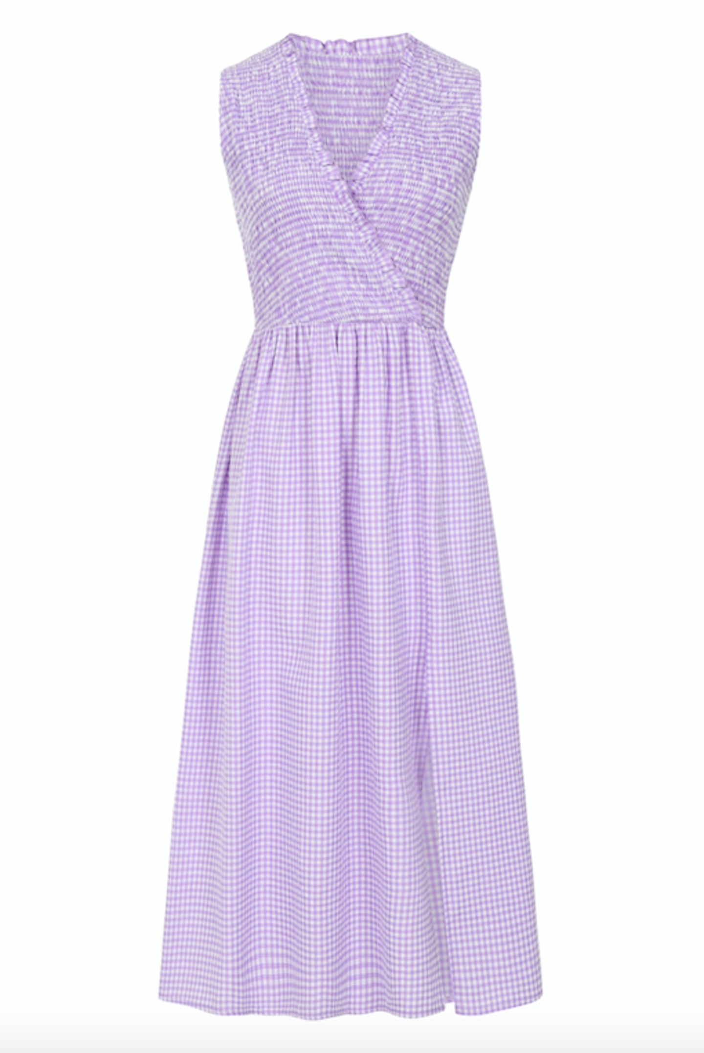 Lilac Gingham Shirred Midi Dress, £78