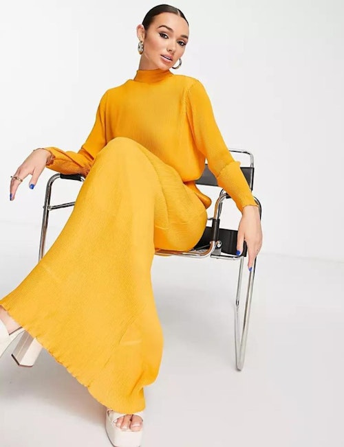 ASOS DESIGN High Neck Chiffon Plisse Maxi Dress