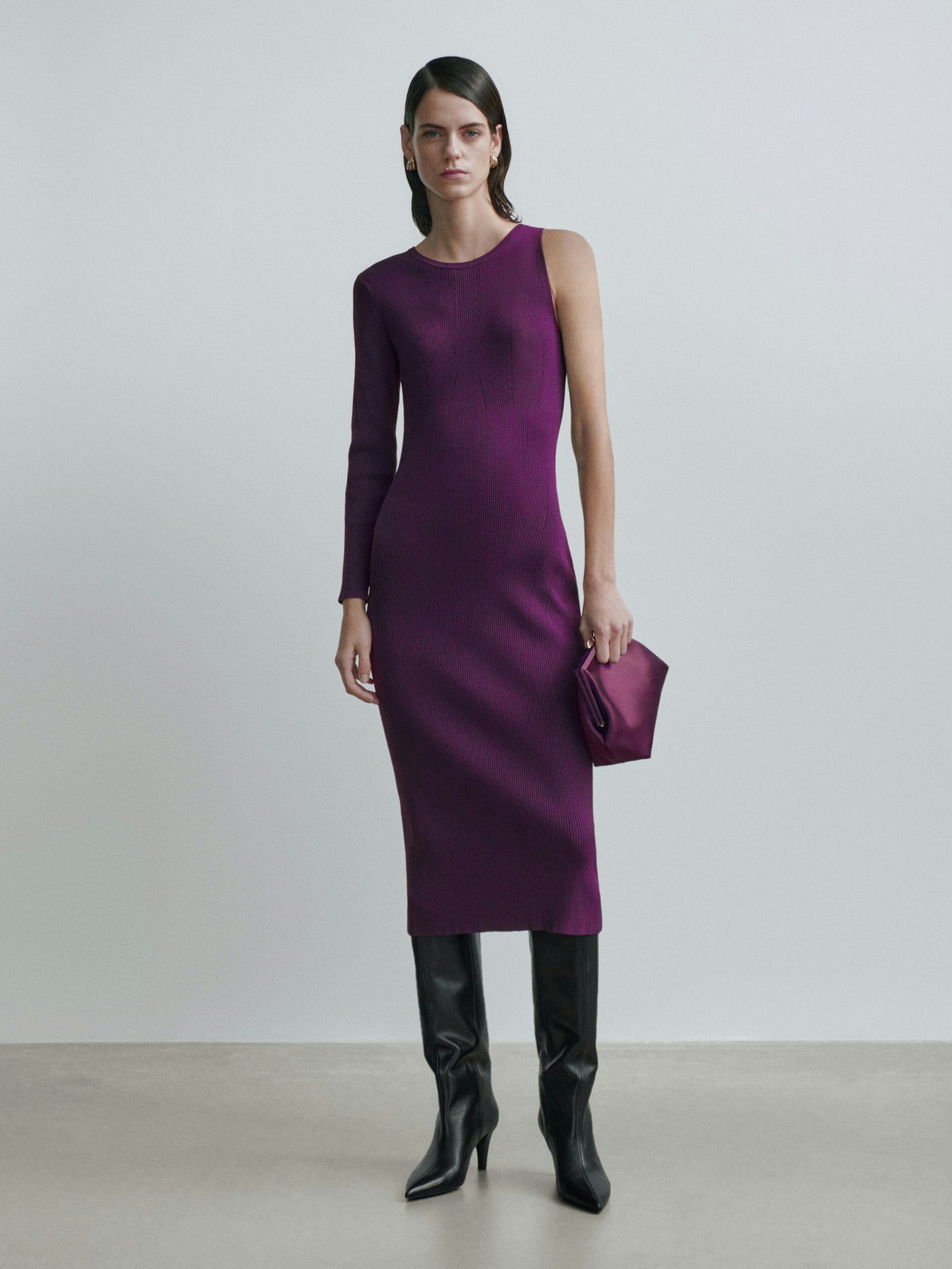 Knit Dress With Asymmetric Sleeves