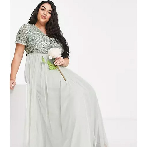 Maya Plus Bridesmaid short sleeve maxi tulle dress