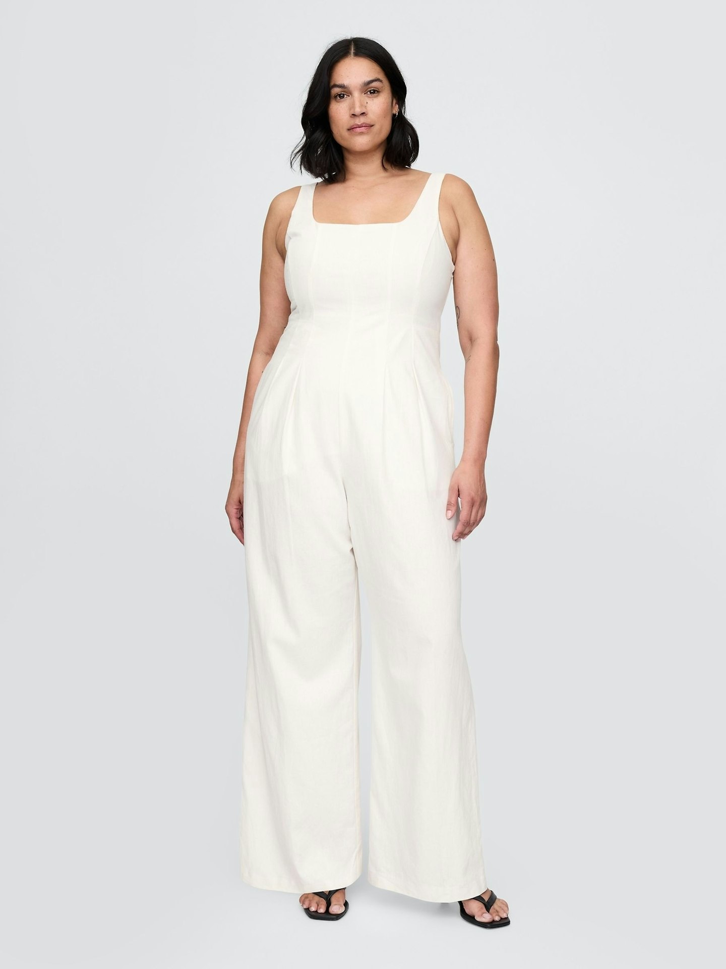 Gap White Heavyweight Linen-Blend Seamed Jumpsuit