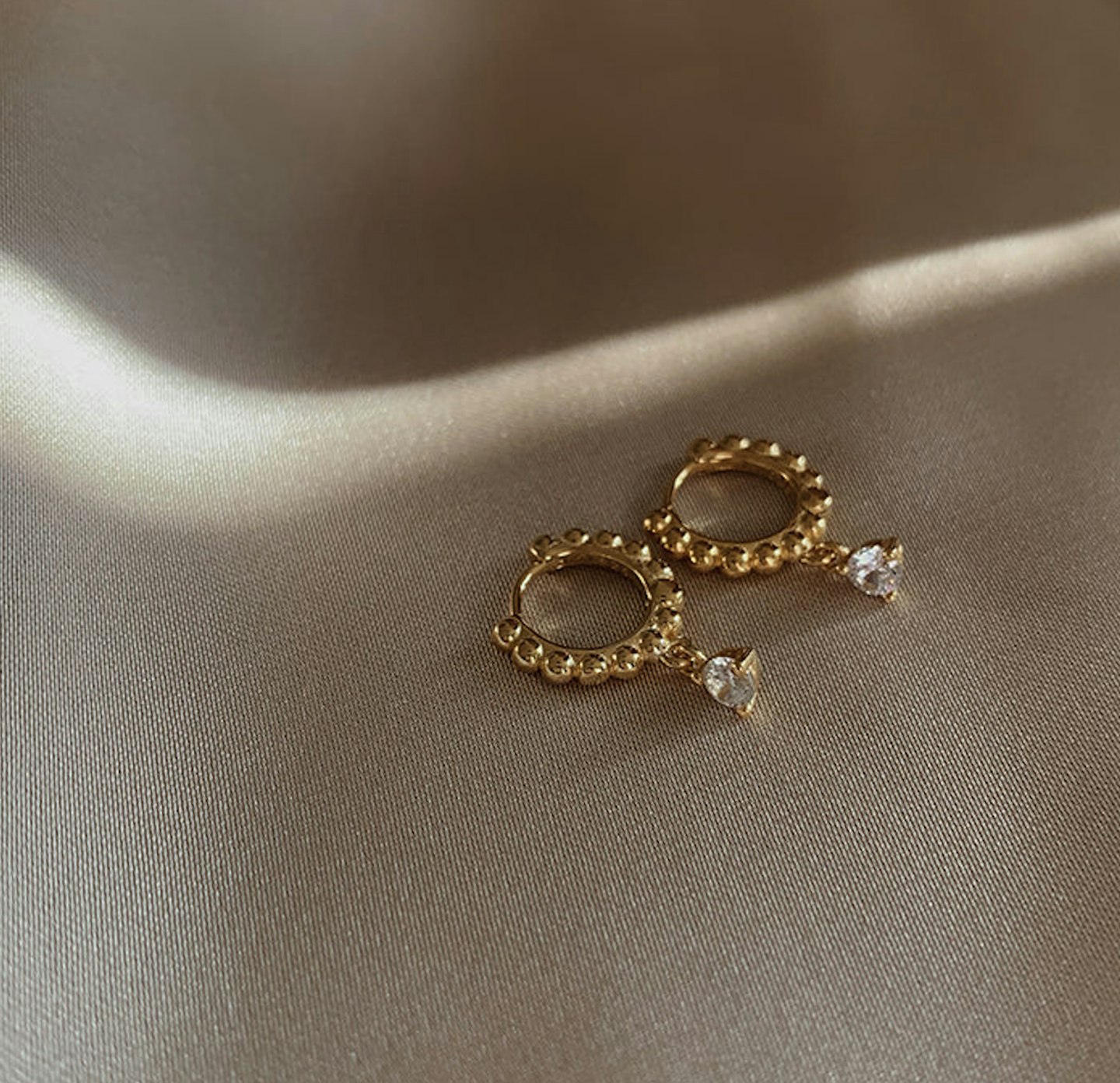 Grace & Kin Gold Plated Beaded White Zirconia Charm Huge Hoop Earrings