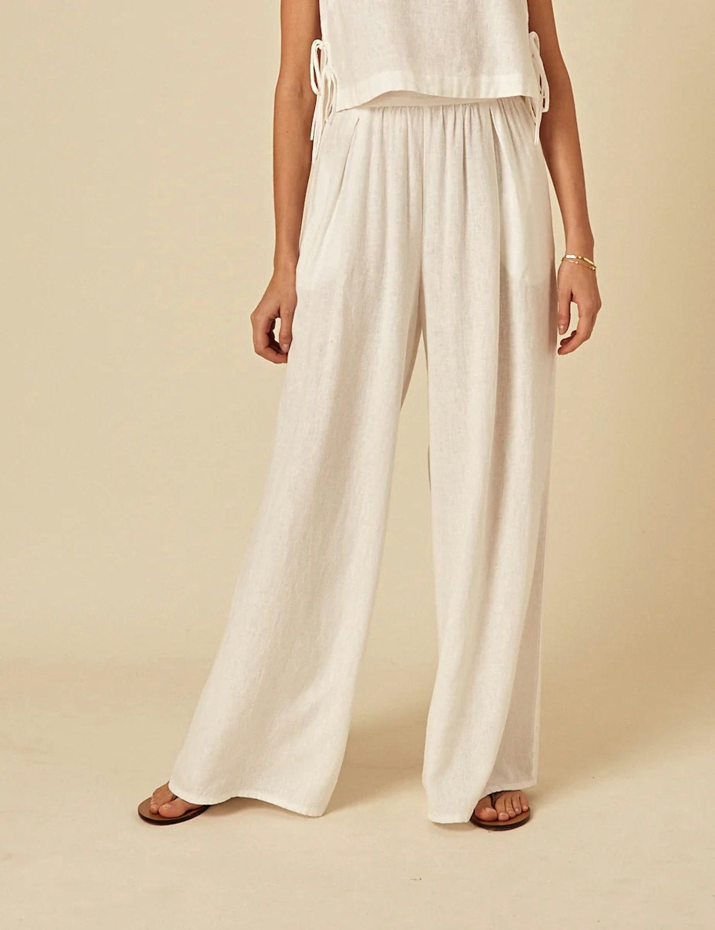 Nobody's Child White Linen-Blend Jerrow Wide-Leg Trousers
