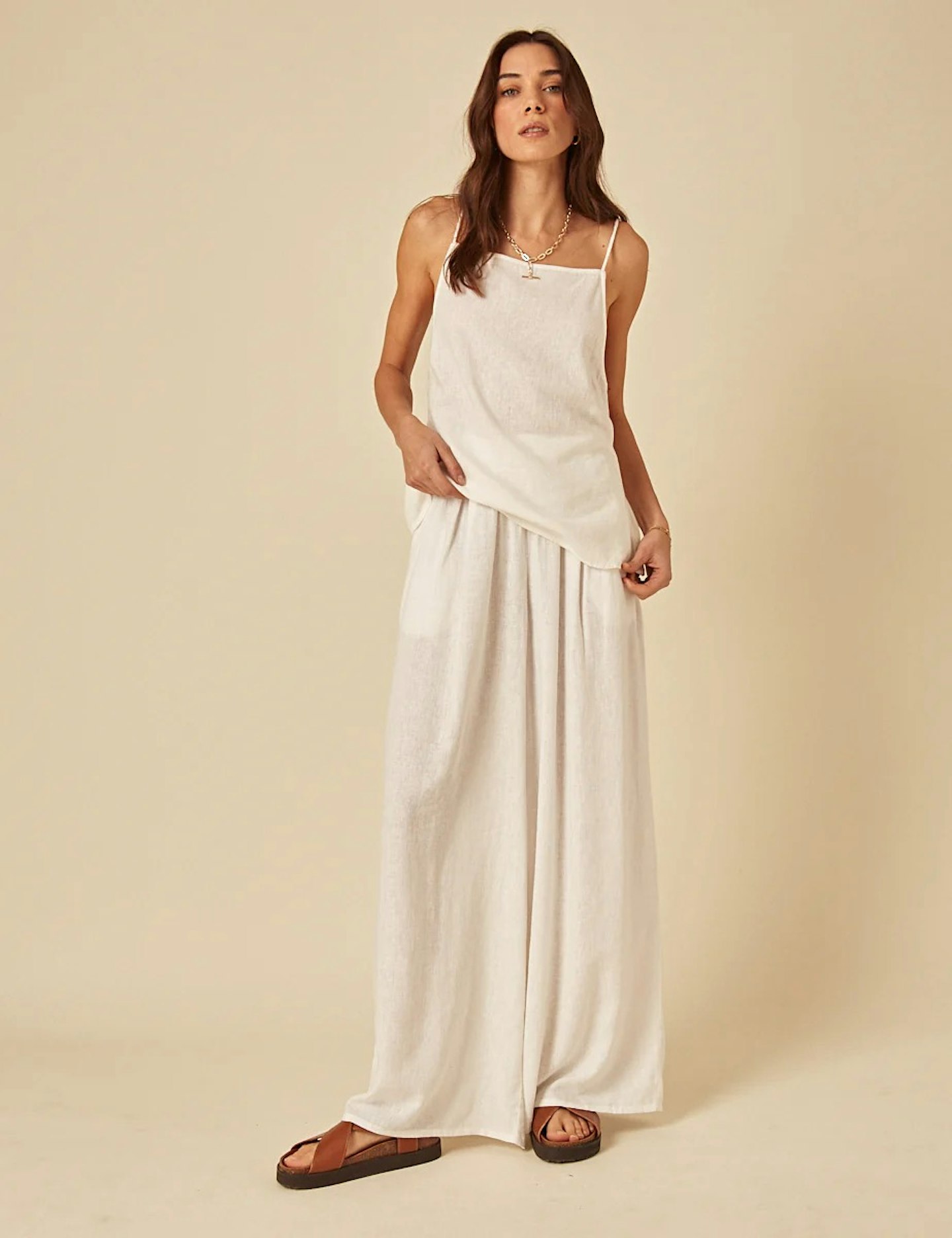 Nobody's Child White Linen-Blend Slip Top