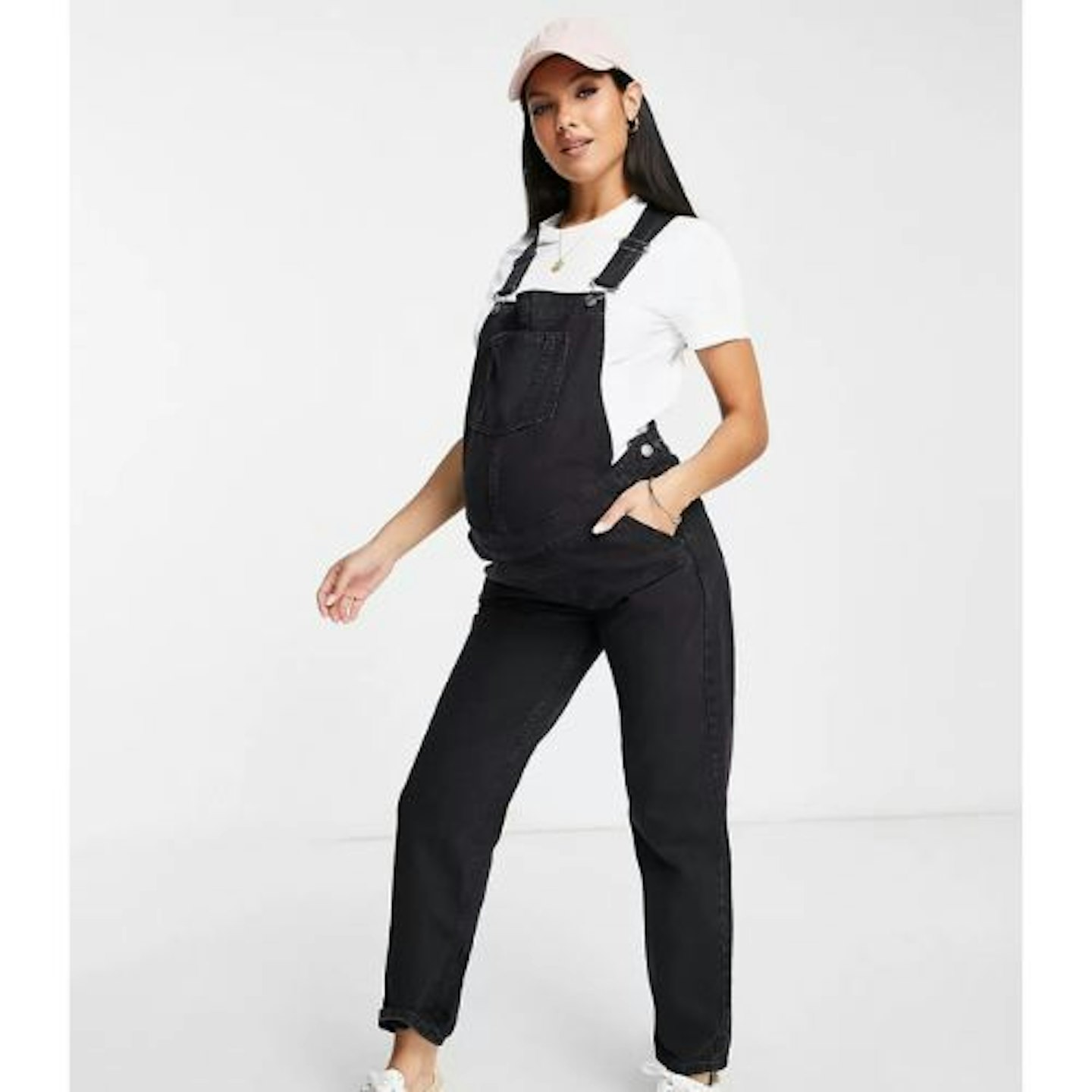 ASOS DESIGN Maternity 'original' denim dungarees in washed black