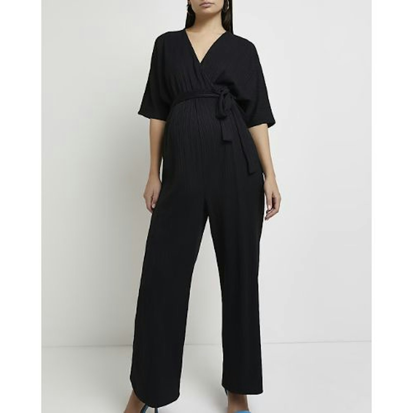 Black Maternity Plisse Wrap Jumpsuit