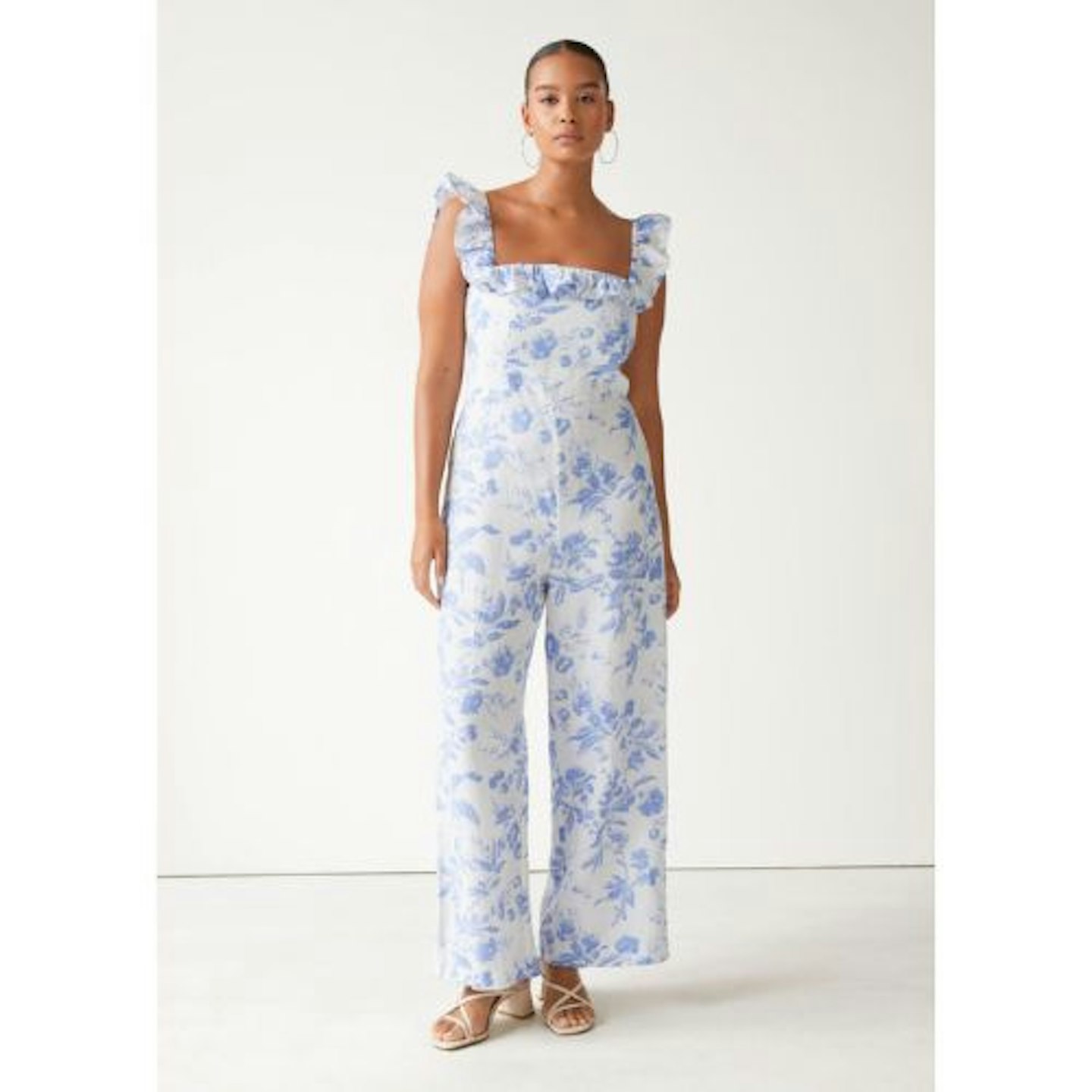 & Other Stories Printed Frilled Linen Jumpsuit