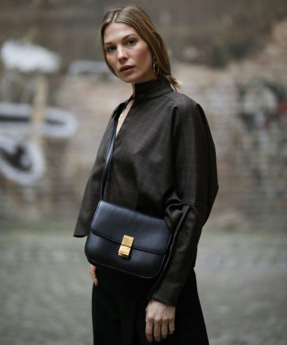 Minimalist- Grey Leather Pants, Celine Box Bag, Isabel Marant Boots in 2023  | Celine box bag, Celine box, Red handbags outfit