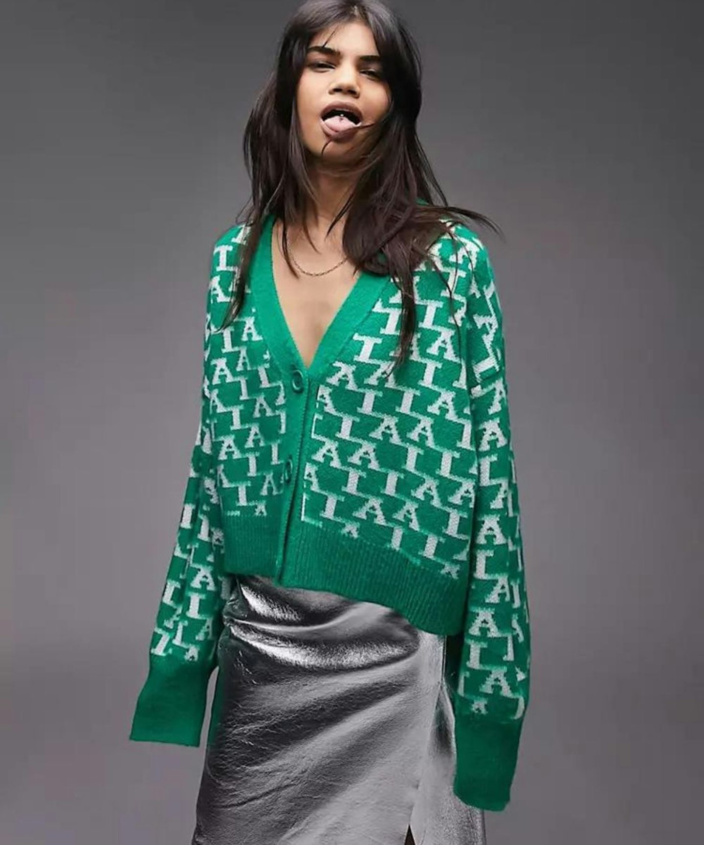 Topshop Knitted LA Boxy Cardi in Green