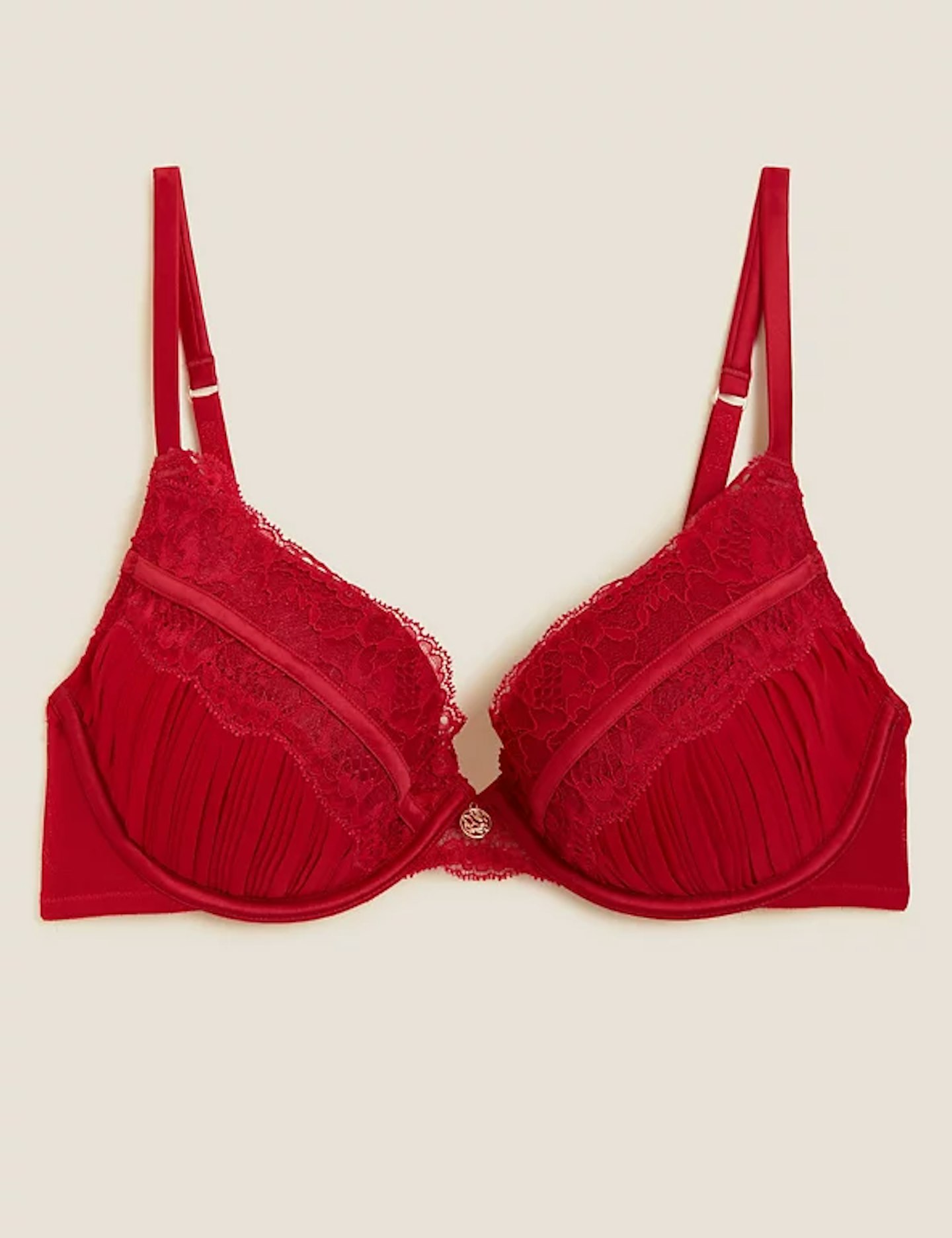 M&S, Pleat & Lace Padded Plunge Bra A-E