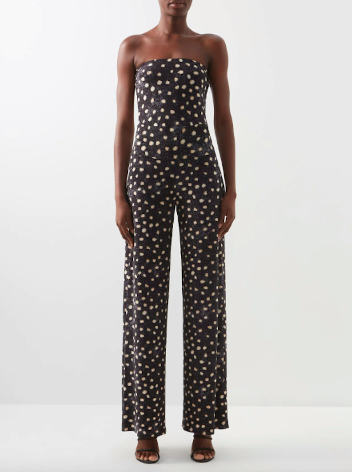 Norma Kamali, Bandeau Spot-Print Jersey Jumpsuit