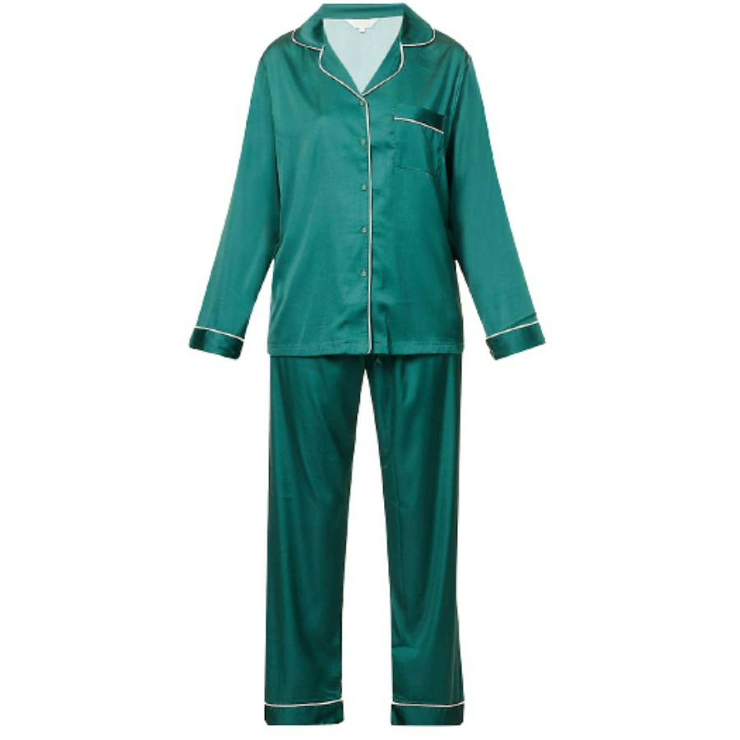 The Nap Co Emerald Piped Relaxed-Fit Stretch-Satin Pyjama Set