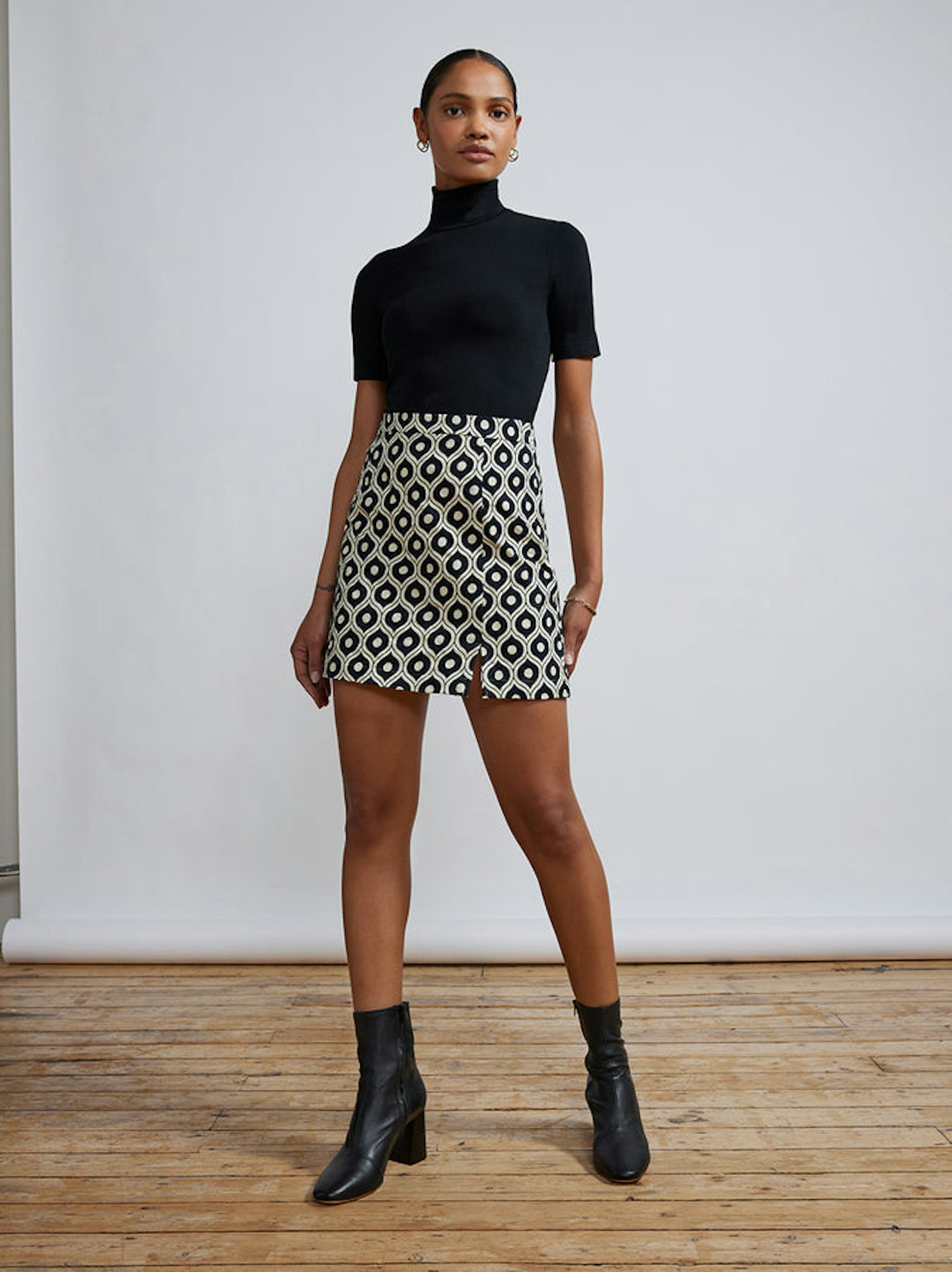 Kitri, Colette Black Wallpaper Print Jacquard Mini Skirt