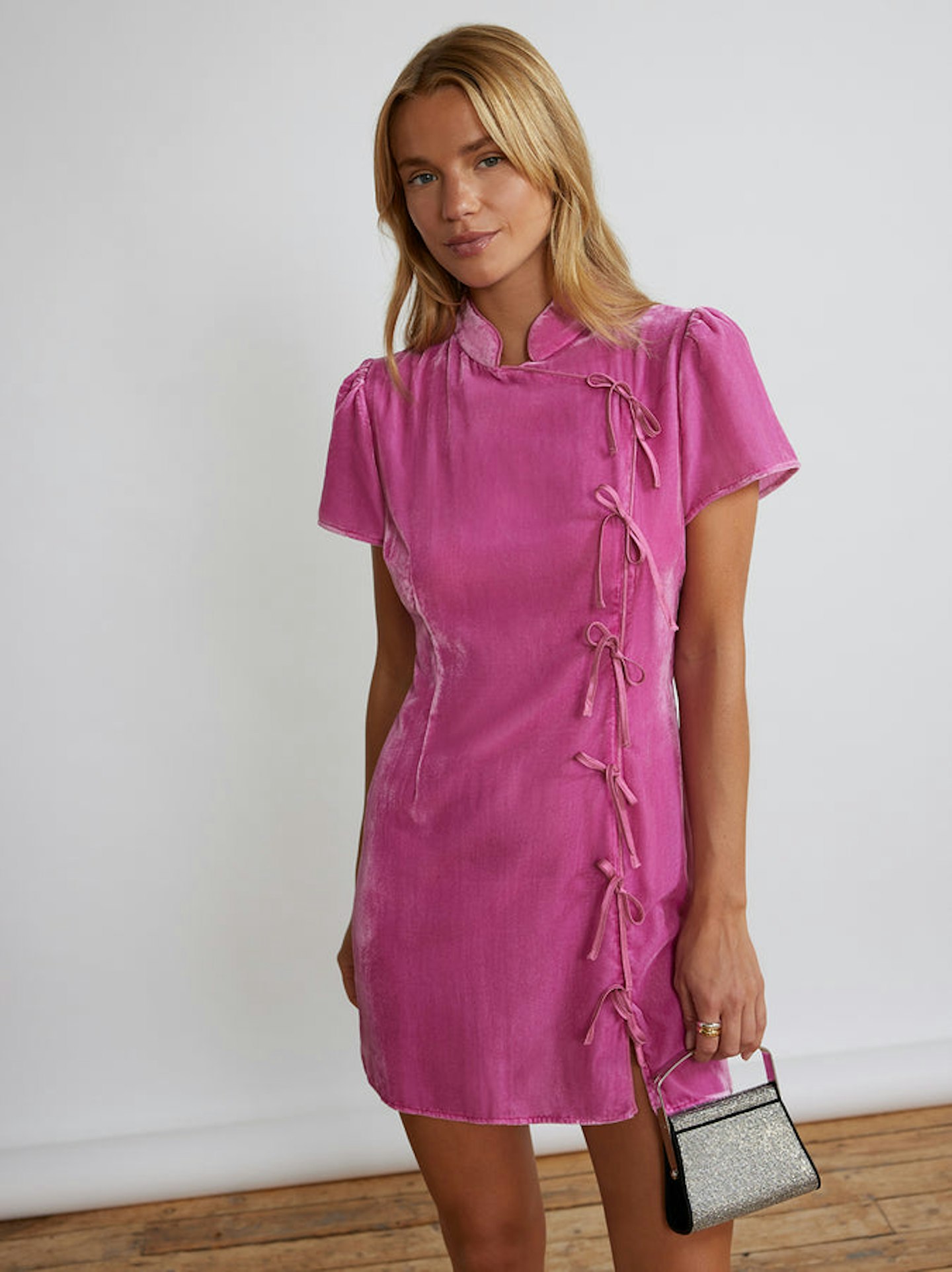 Kitri, Harlow Pink Velvet Mini Dress