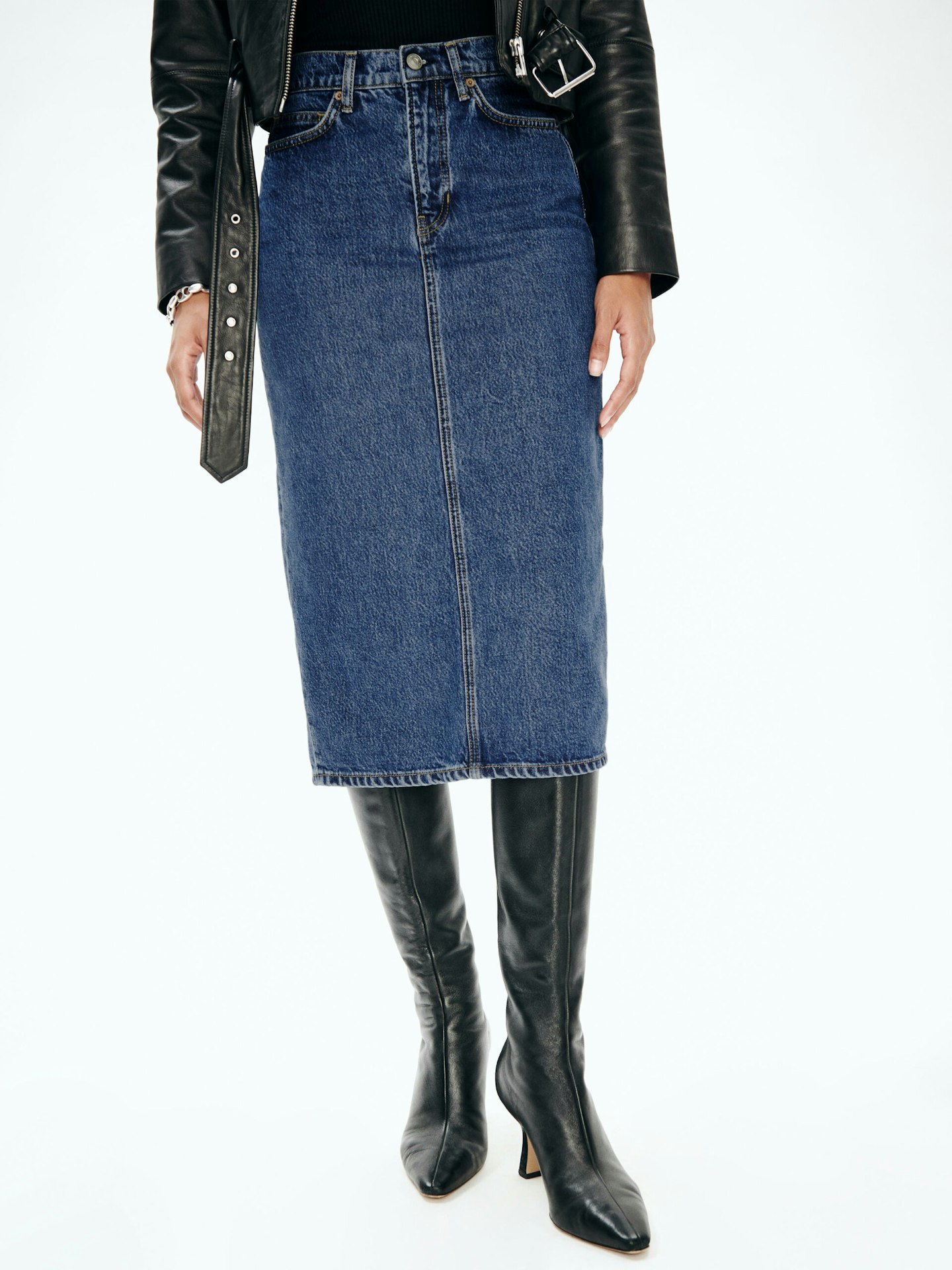 Reformation, Jayde High Rise Denim Midi Skirt