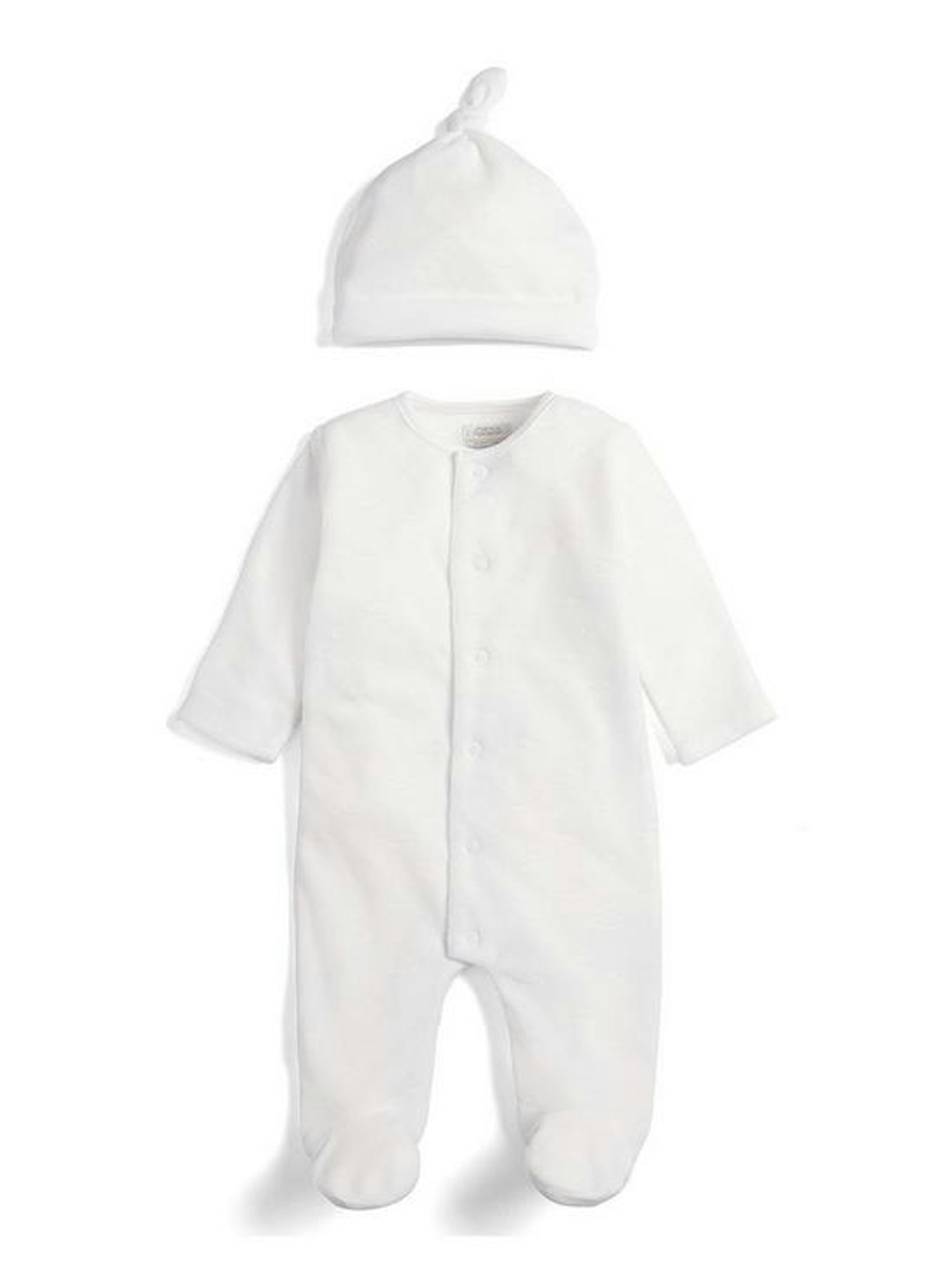 Mamas & Papas Unisex Baby Cloud Velour Sleepsuit With Hat - White