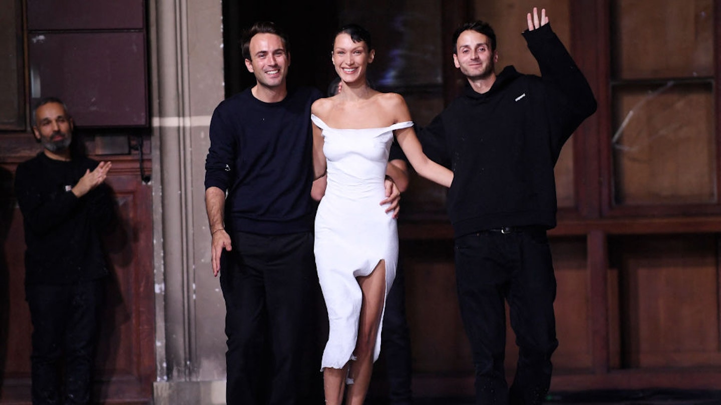 bella hadid coperni dress cut Bella Hadid Closed Coperni With a Spray-On Dress