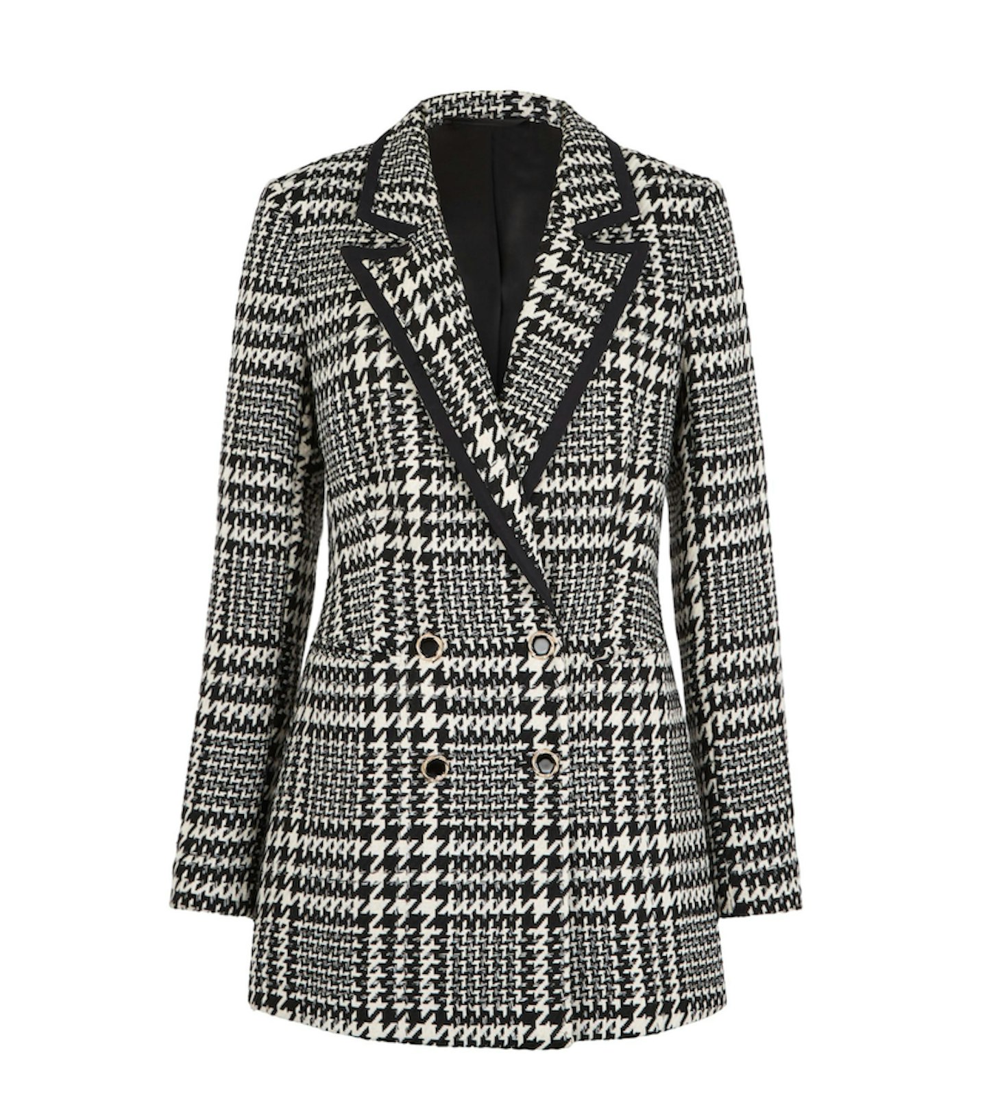 Millie Mackintosh X Very Contrast Binding Houndstooth Double Breasted Blazer - Mono