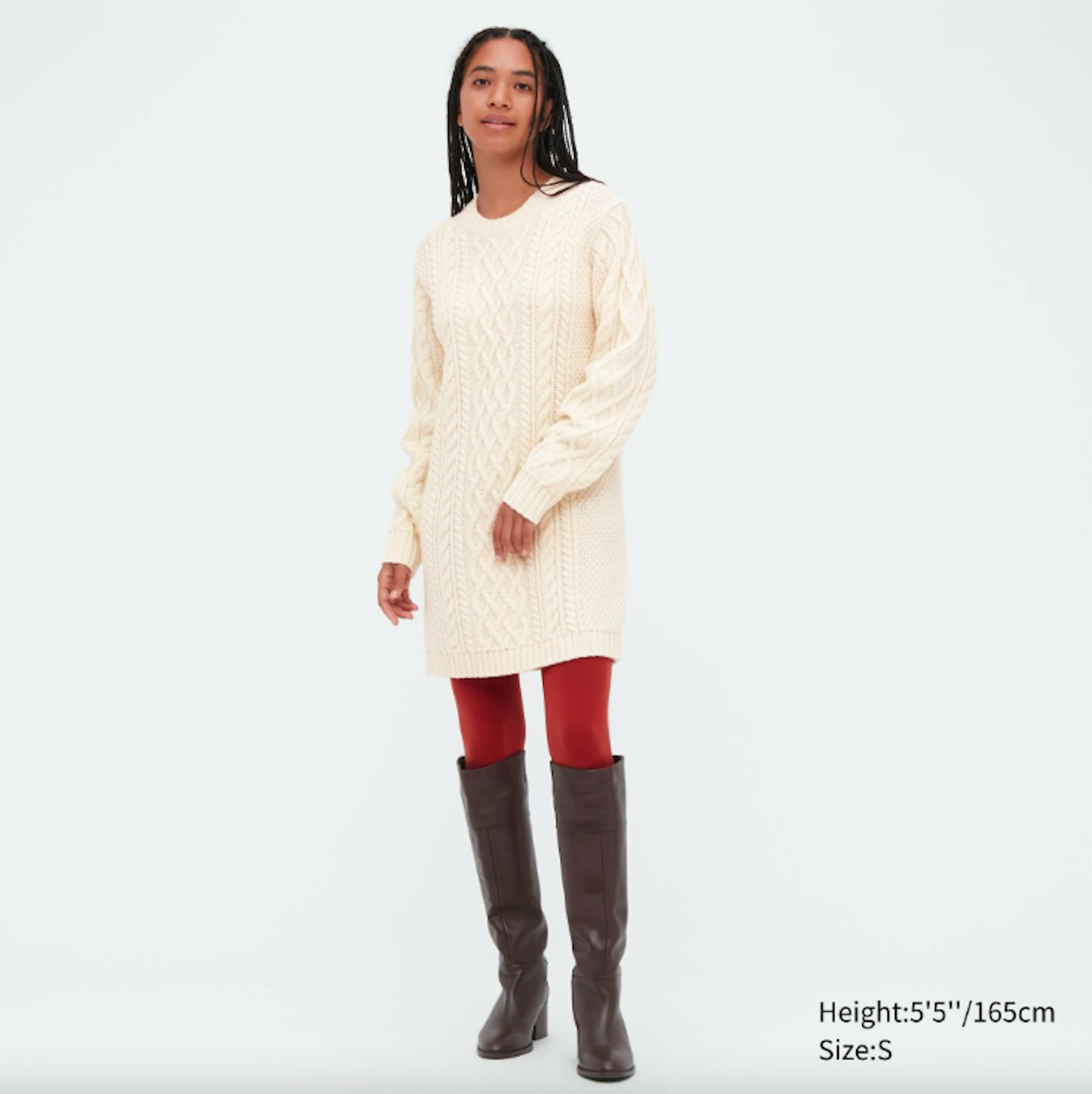 Uniqlo, Cable Knit Crew-Neck Long-Sleeved Mini Dress