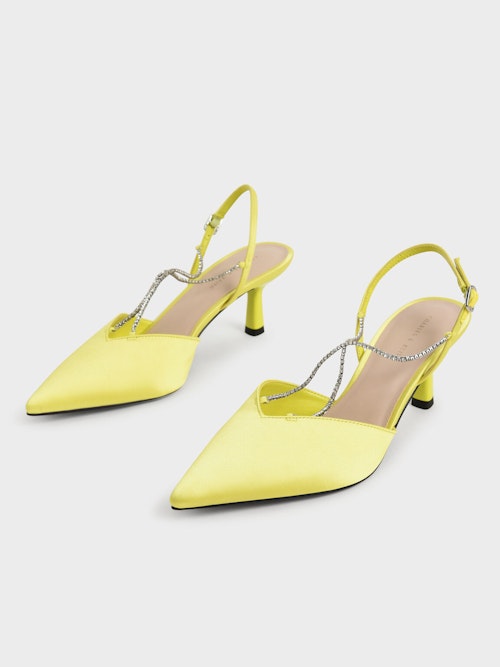 Charles & Keith, Recycled Polyester Gem-Strap Slingback Pumps