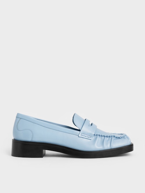 Charles & Keith, Ruched Square-Toe Loafers