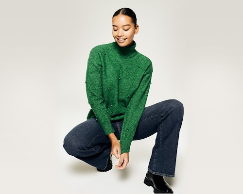 Green Pearl Turtle Neck Knitted Jumper 