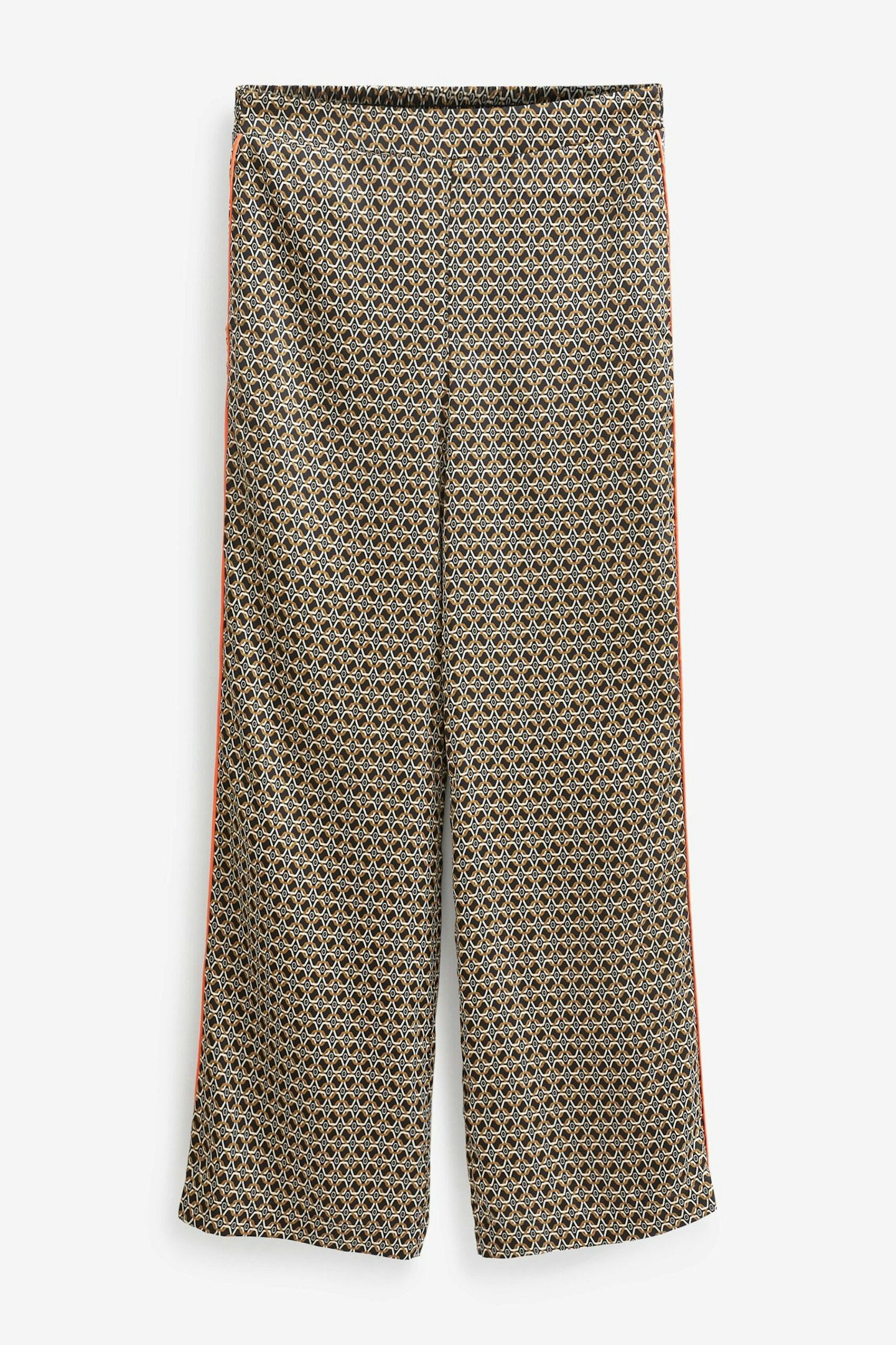 Brown/Cream Geo Print Satin Wide Leg Co-ord Trousers