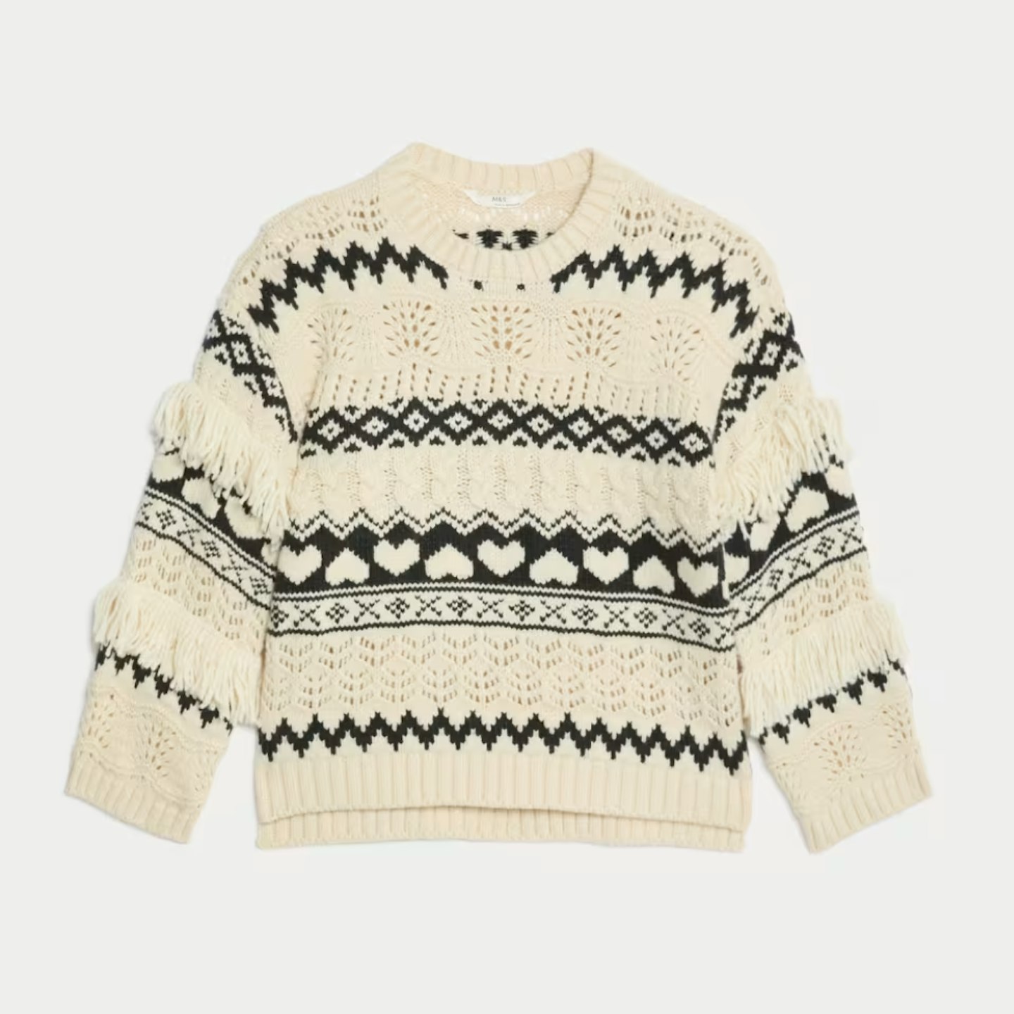 cream and black faire isle girls christmas jumper