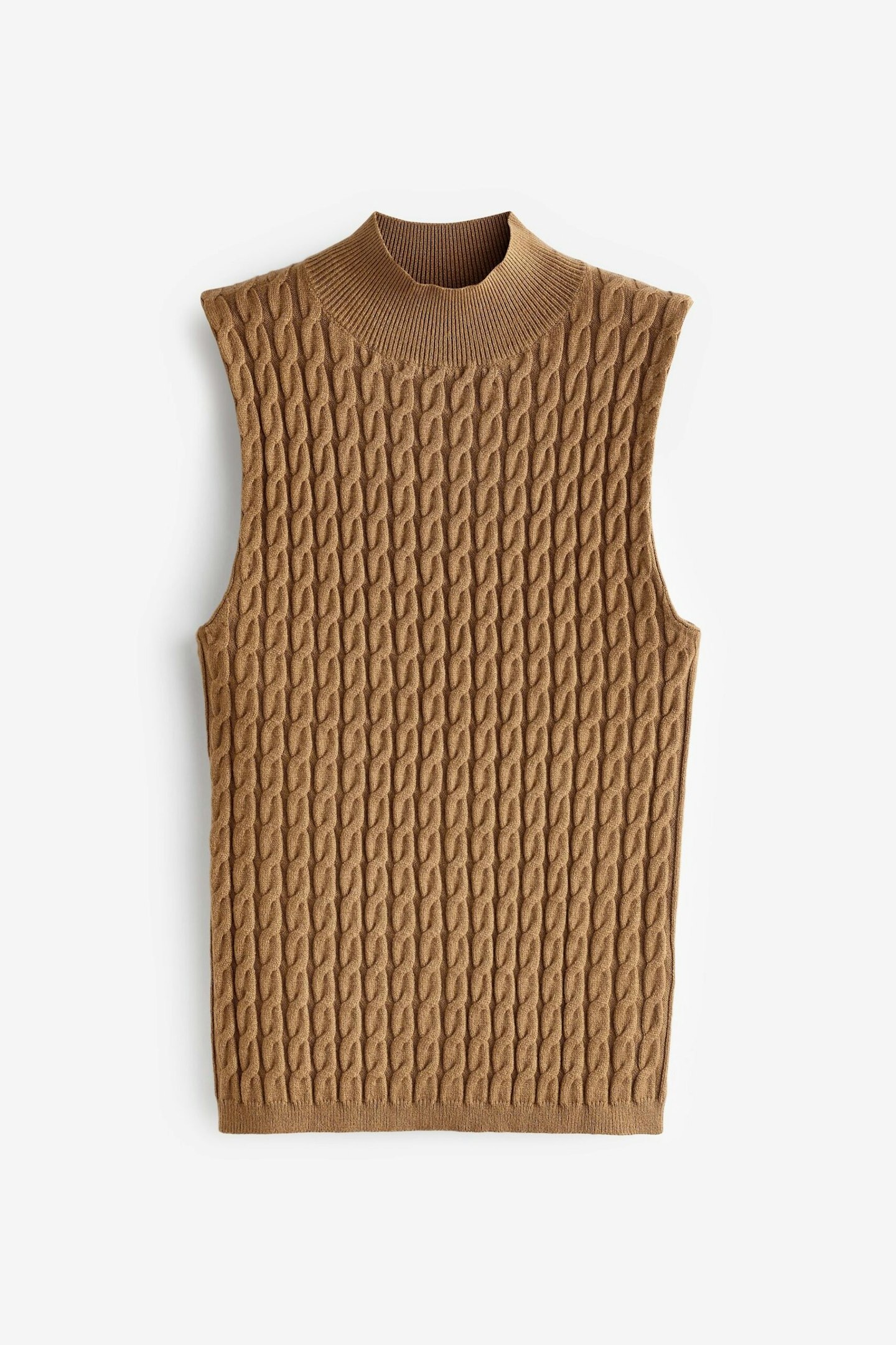Cable Sleeveless High Neck Vest