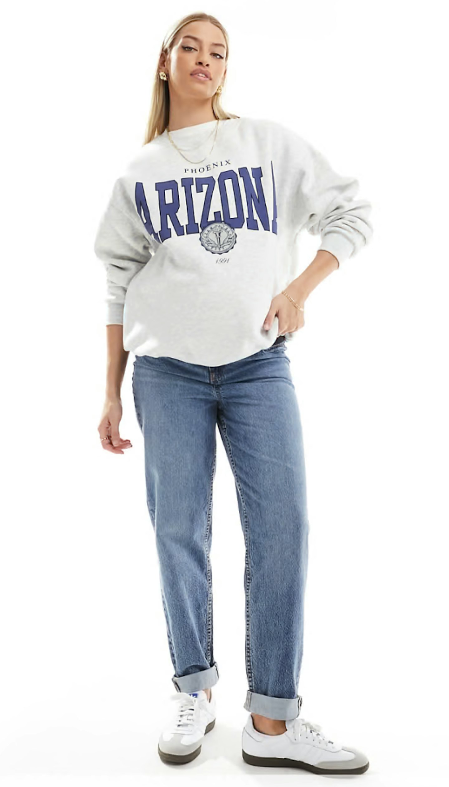 ASOS, Maternity high rise relaxed mom jeans in mid blue