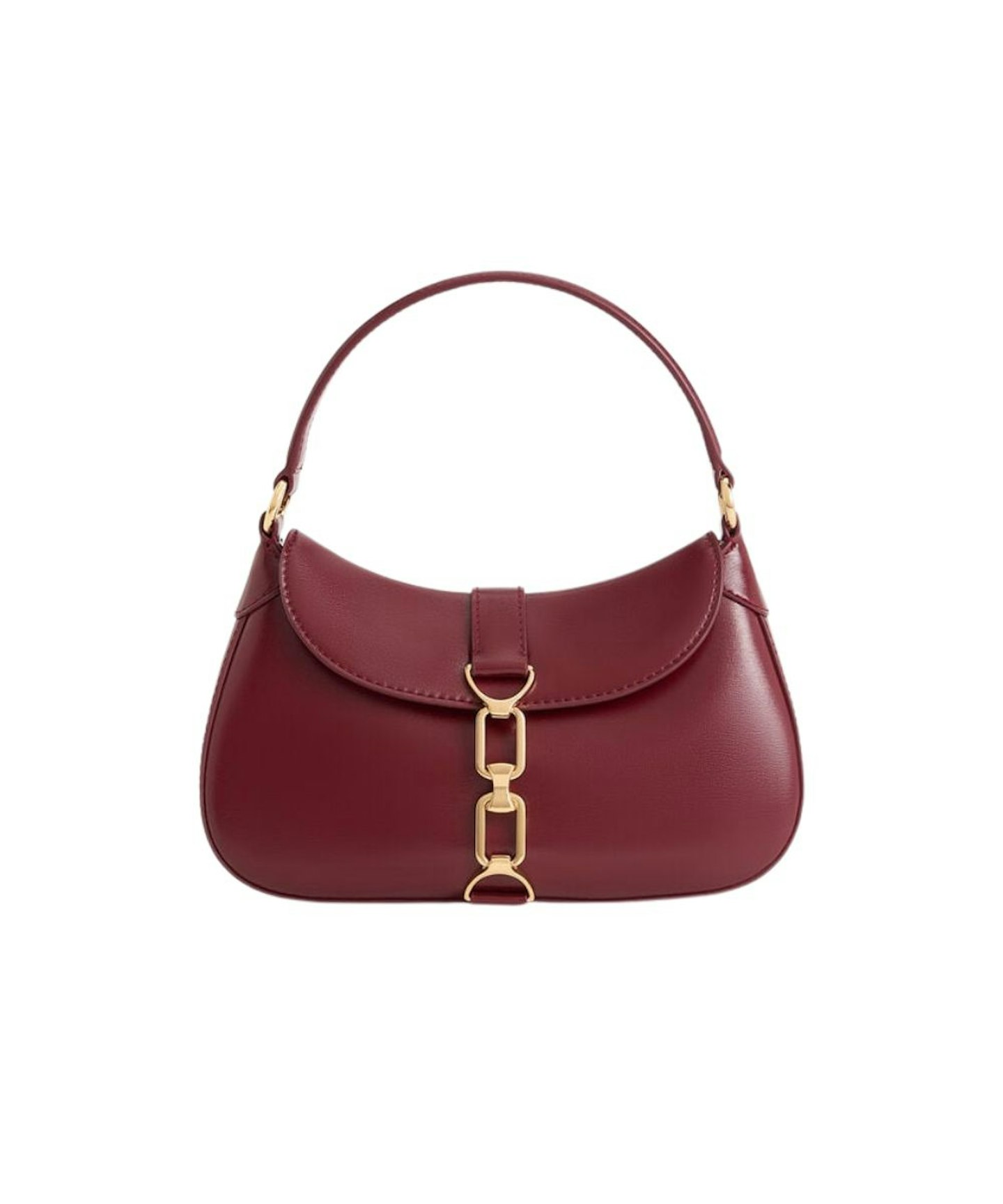 Charles & Keith, Burgundy Agatha Chain-Accent Hobo Bag