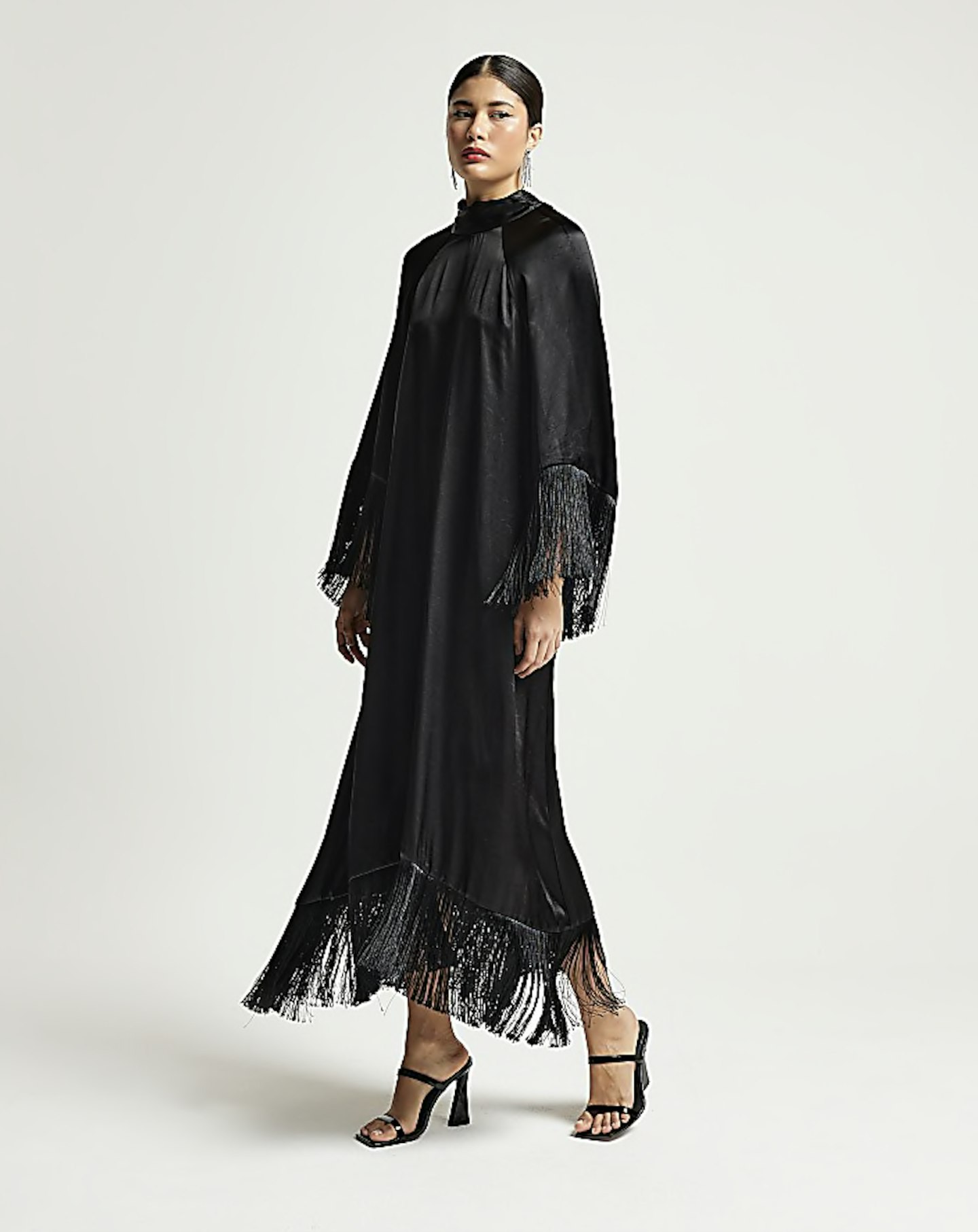 River Island, RI Studio Satin Fringe Maxi Dress